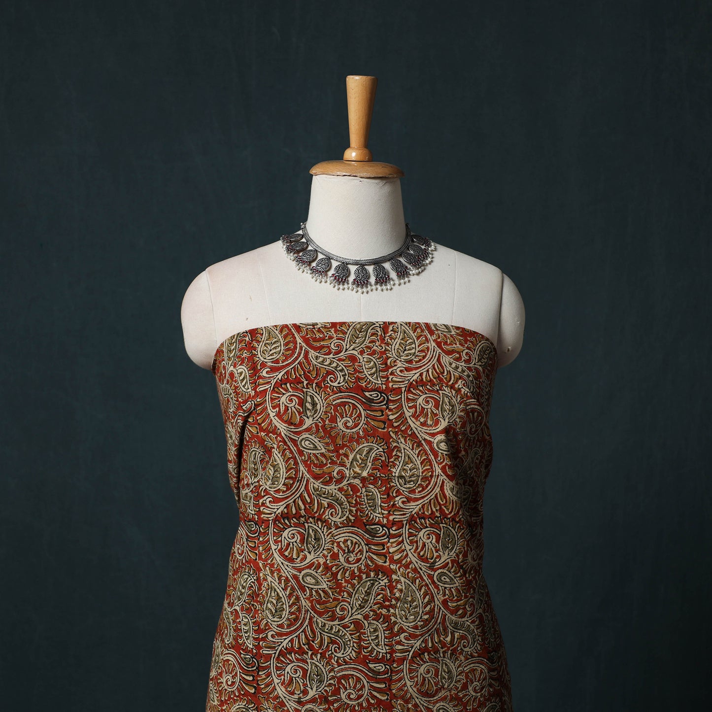 Pedana Hand Block Print Natural Dyed Cotton Kalamkari 2pc Unstitched Dress Material Kurta Set 11