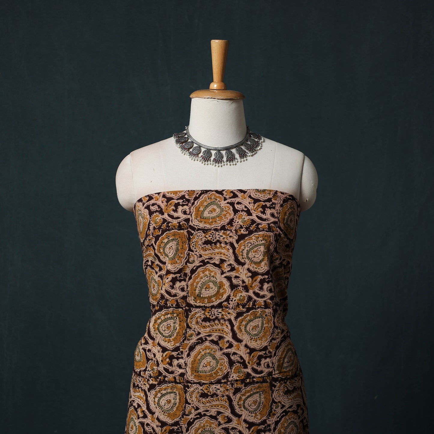 Pedana Hand Block Print Natural Dyed Cotton Kalamkari 2pc Unstitched Dress Material Kurta Set 14
