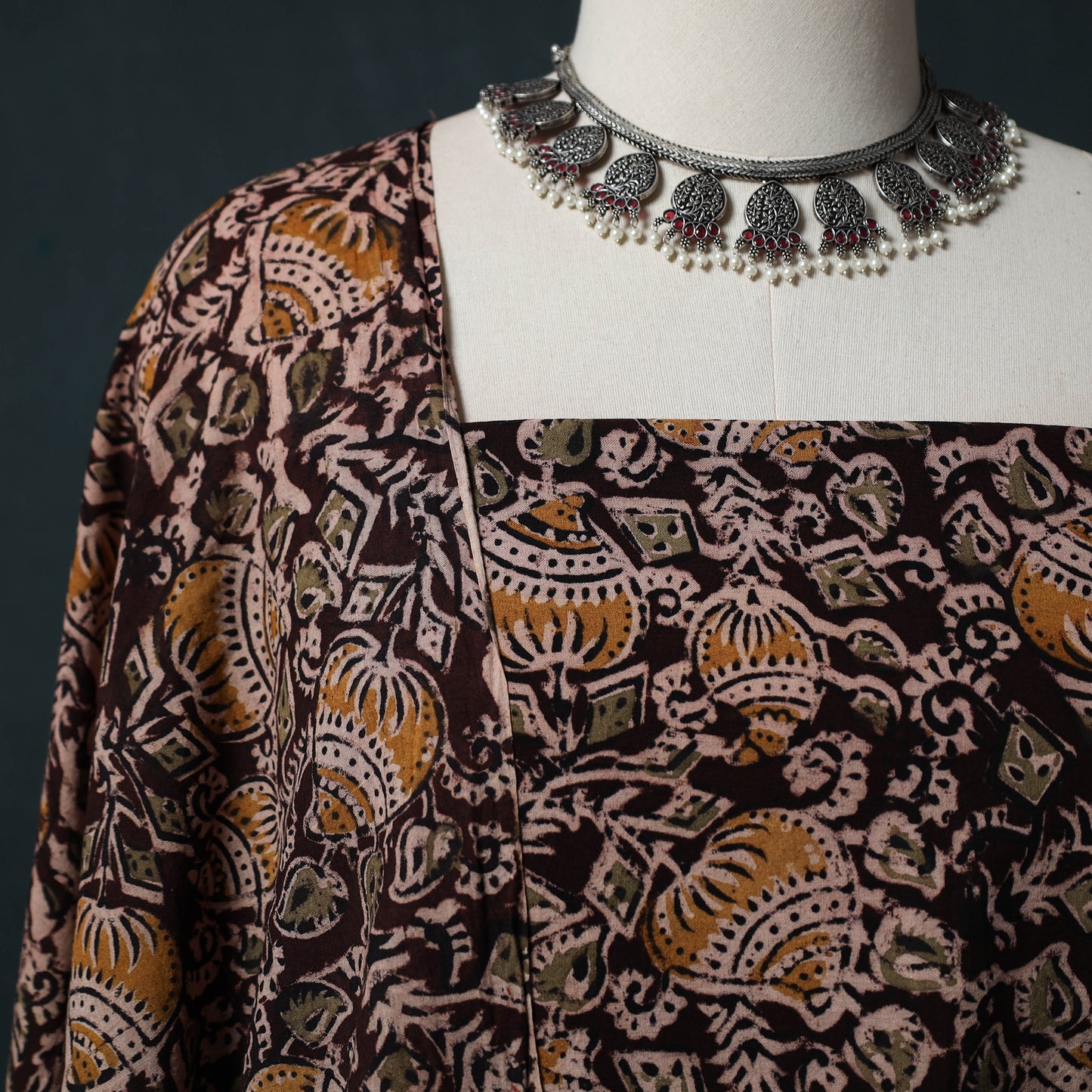Pedana Hand Block Print Natural Dyed Cotton Kalamkari 2pc Unstitched Dress Material Kurta Set 15
