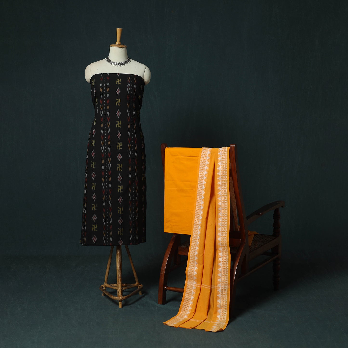 Sambalpuri Ikat Cotton 3pc Unstitched Dress Material Suit Set 39