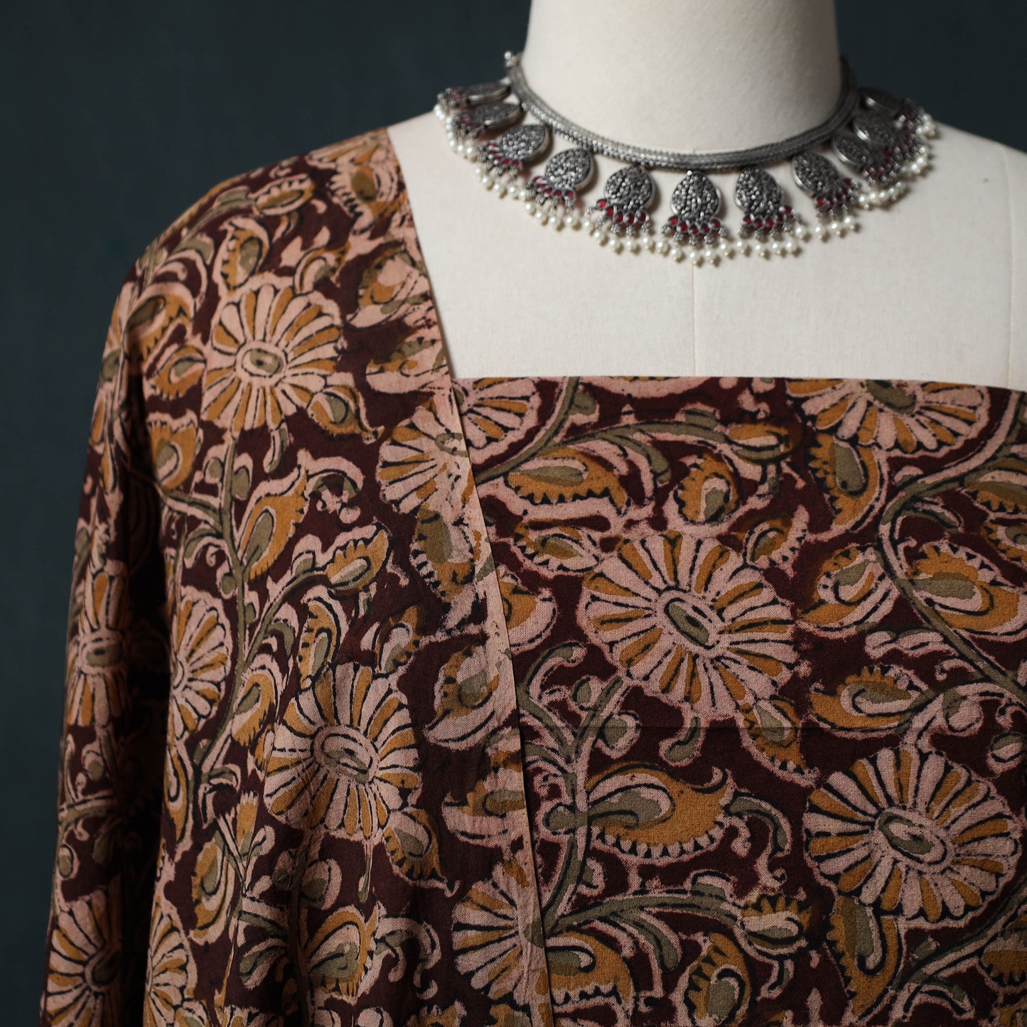 Pedana Hand Block Print Natural Dyed Cotton Kalamkari 2pc Unstitched Dress Material Kurta Set 16