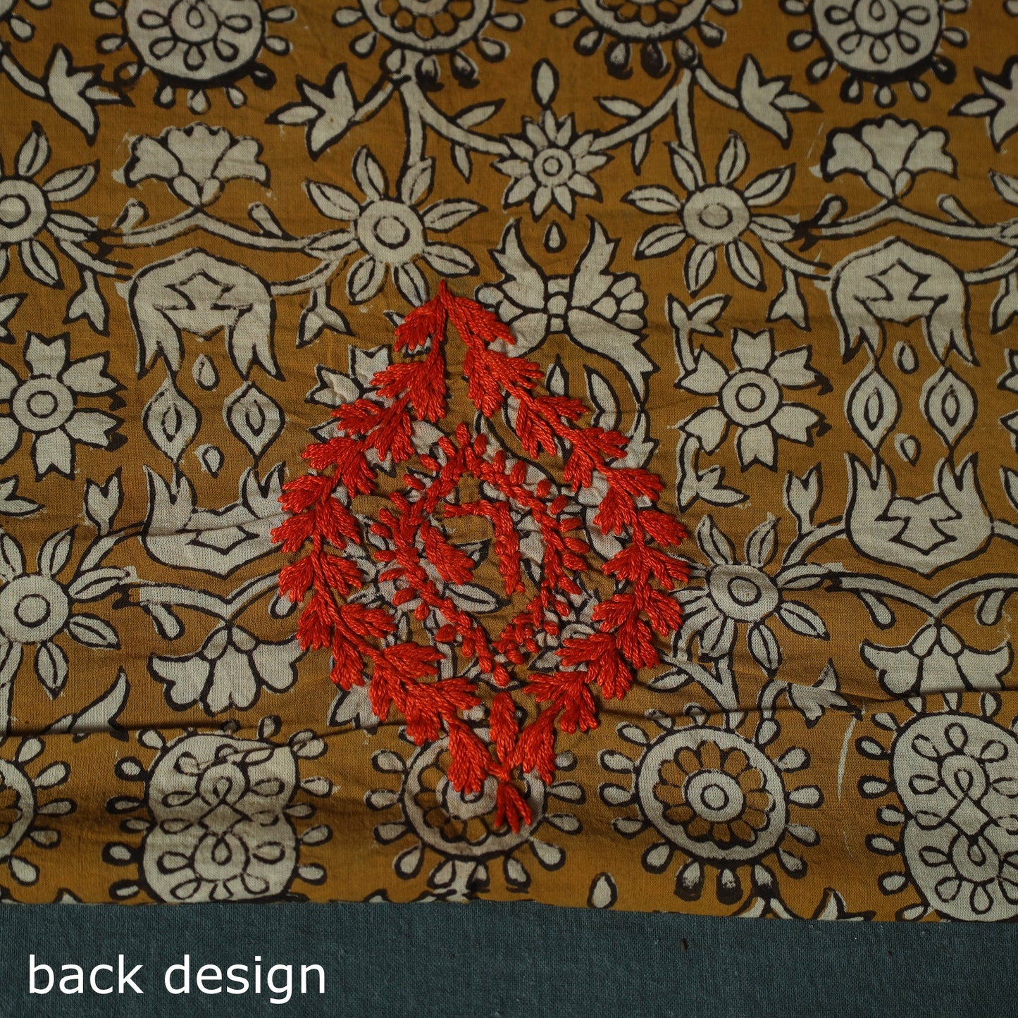 Lucknowi Chikankari Hand Embroidered Bagru Cotton Unstitched Kurta Material (2.5M) 02