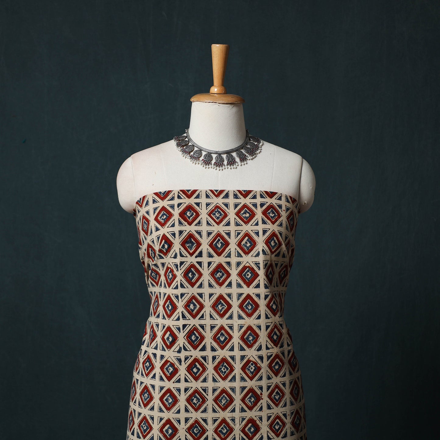Pedana Hand Block Print Natural Dyed Cotton Kalamkari 2pc Unstitched Dress Material Kurta Set 02
