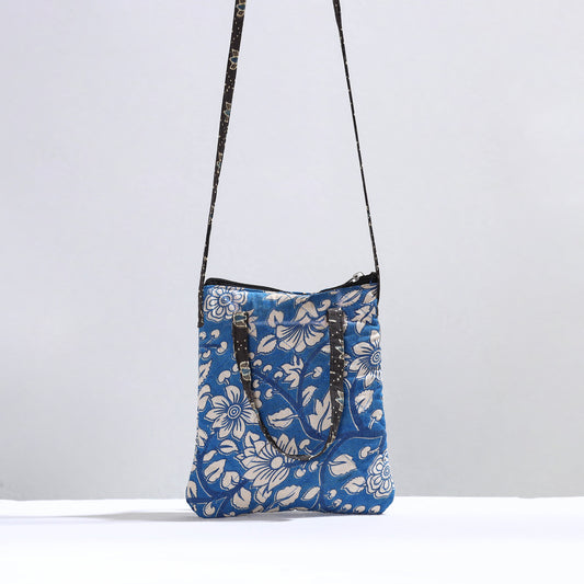 Blue - Handmade Quilted Cotton Kalamkari Printed Sling Bag 08