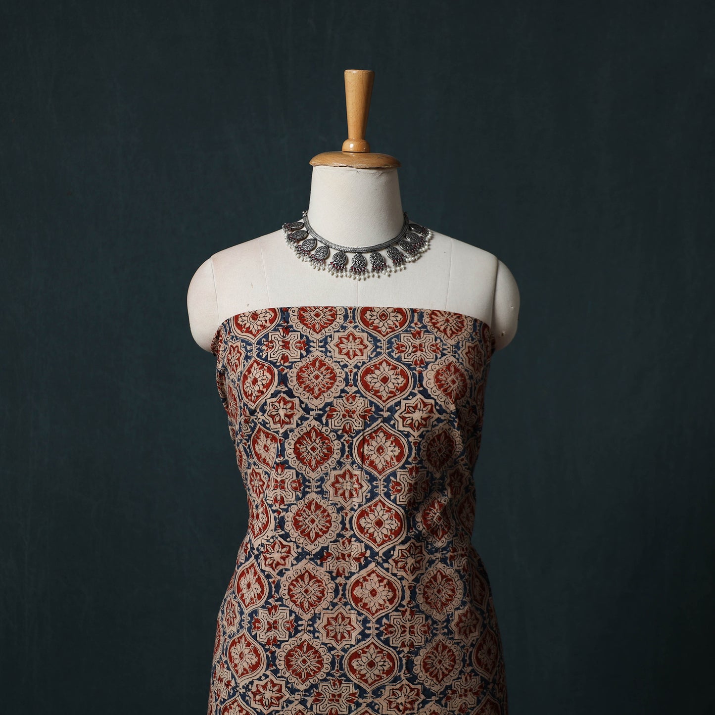 Pedana Hand Block Print Natural Dyed Cotton Kalamkari 2pc Unstitched Dress Material Kurta Set 03