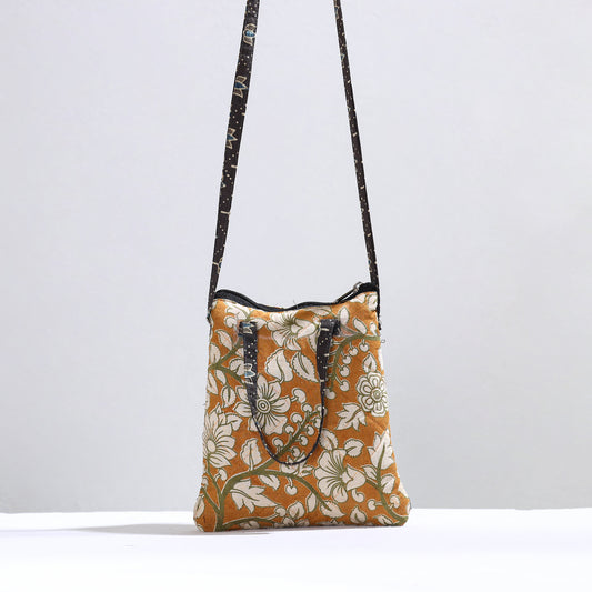 Brown - Handmade Quilted Cotton Kalamkari Printed Sling Bag 10