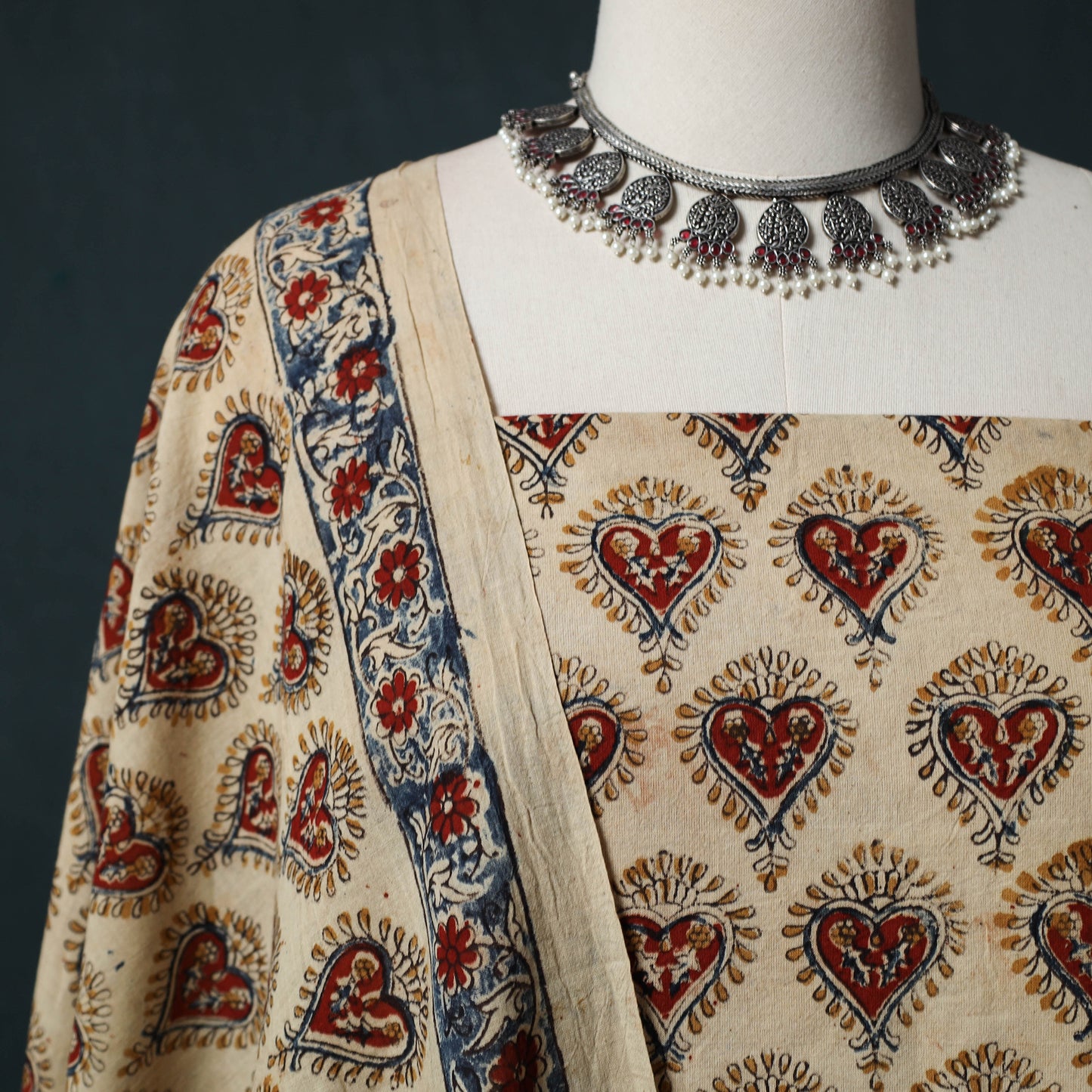 Pedana Hand Block Print Natural Dyed Cotton Kalamkari 2pc Unstitched Dress Material Kurta Set 05