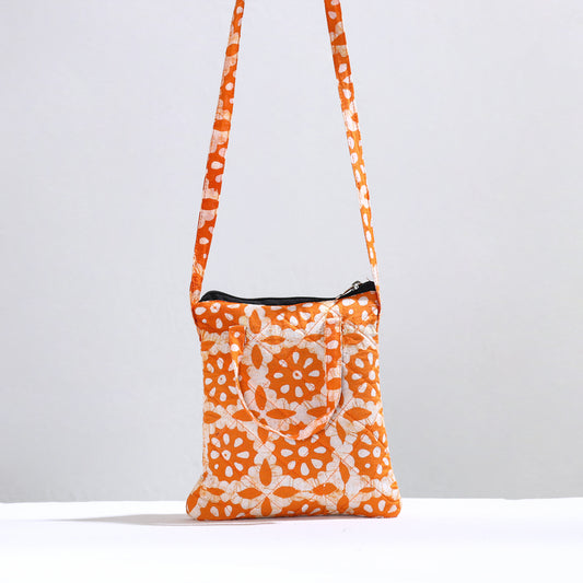 Orange - Handmade Quilted Cotton Batik Printed Sling Bag 13