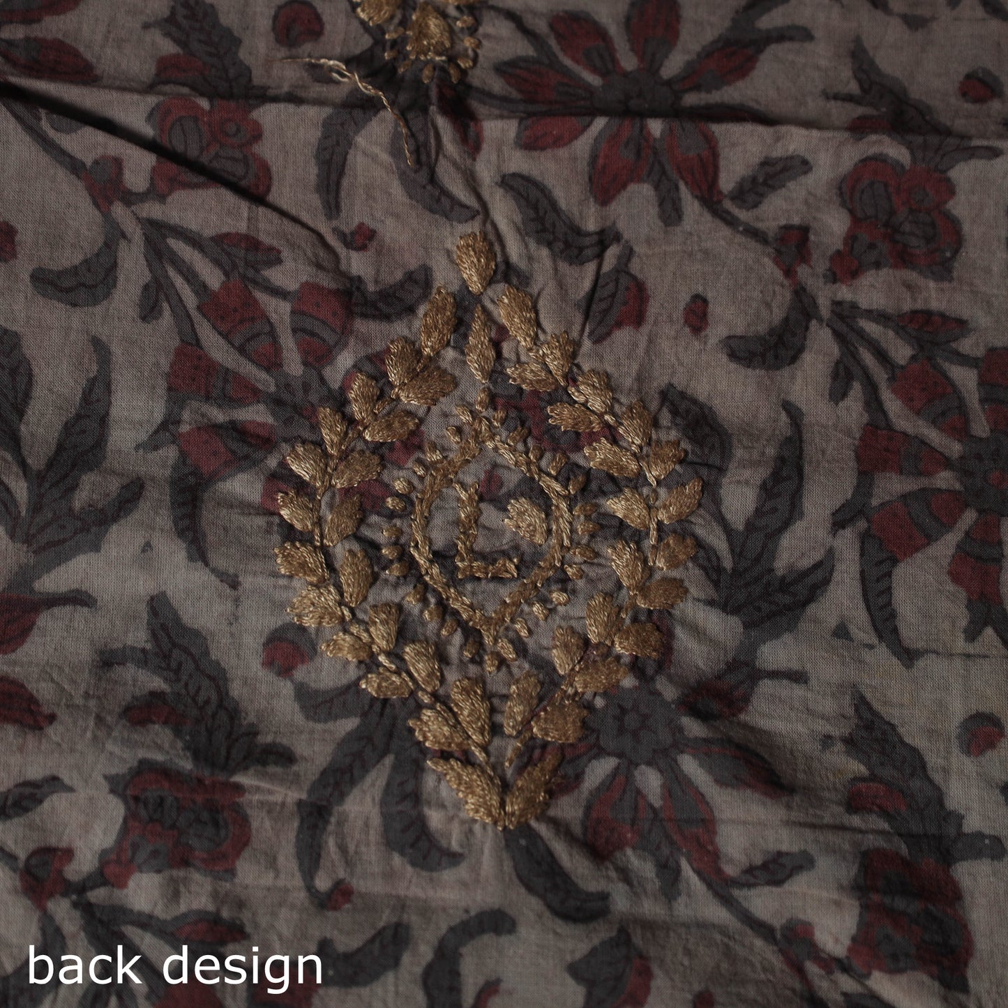 Lucknowi Chikankari Hand Embroidered Bagru Cotton Unstitched Kurta Material (2.5M) 07