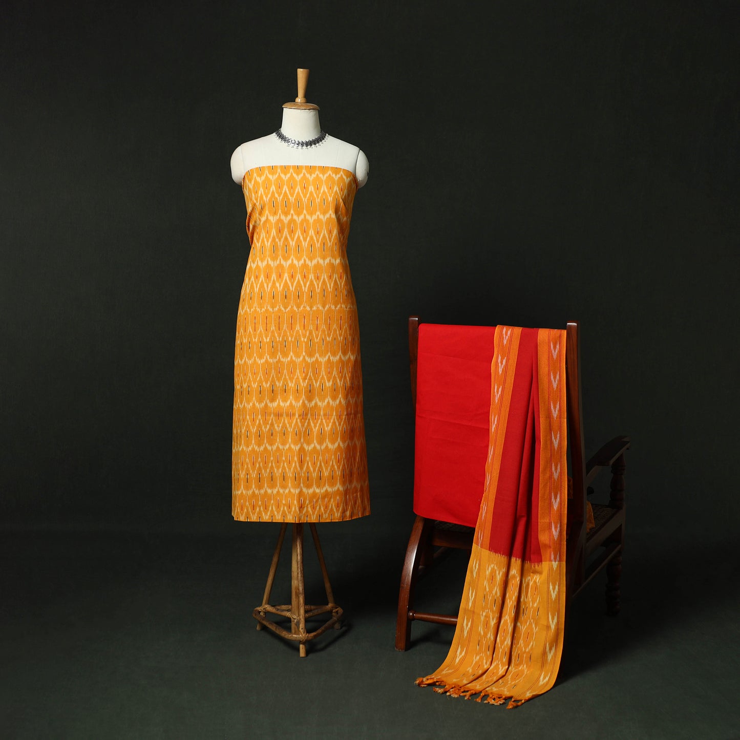 Pochampally Ikat Cotton 3pc Unstitched Dress Material Suit Set 02