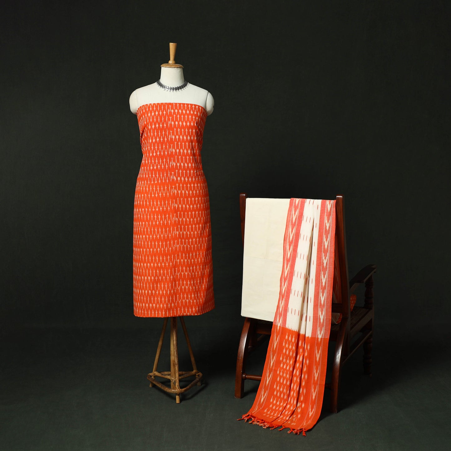 Pochampally Ikat Cotton 3pc Unstitched Dress Material Suit Set 03
