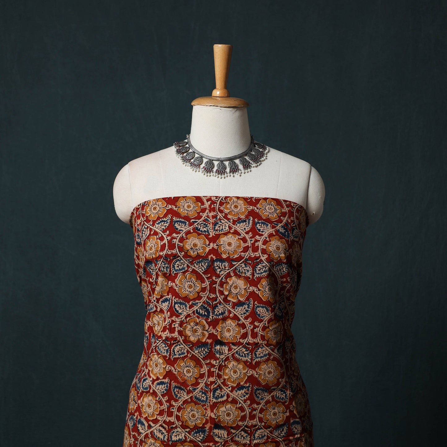 Pedana Hand Block Print Natural Dyed Cotton Kalamkari 2pc Unstitched Dress Material Kurta Set 09