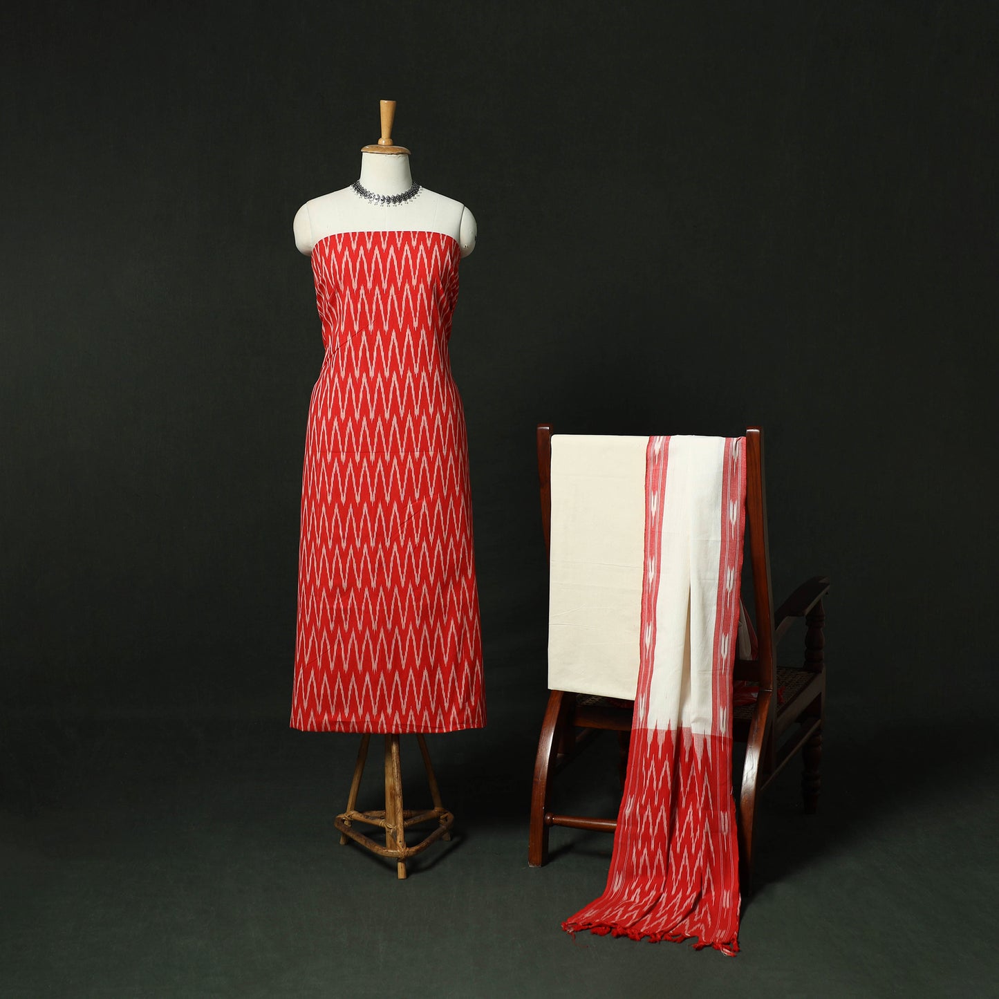 Pochampally Ikat Cotton 3pc Unstitched Dress Material Suit Set 05