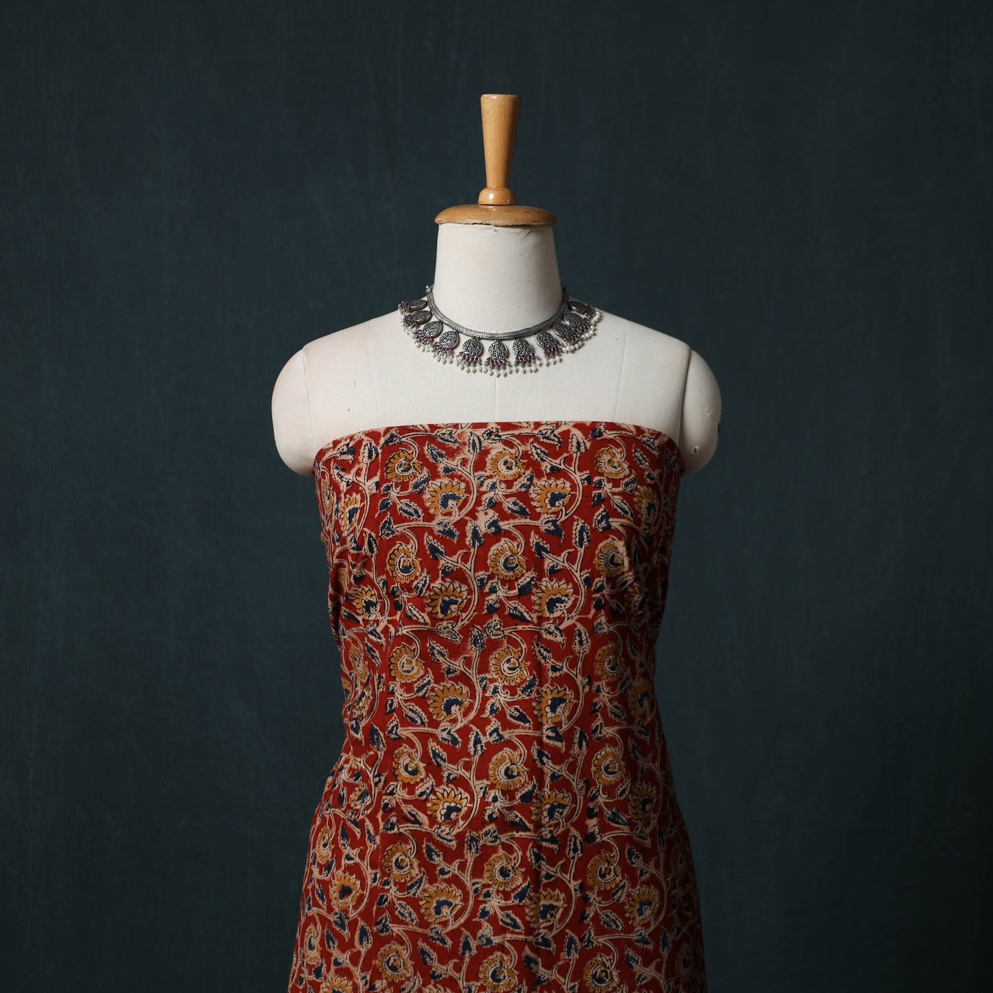 Pedana Hand Block Print Natural Dyed Cotton Kalamkari 2pc Unstitched Dress Material Kurta Set 13