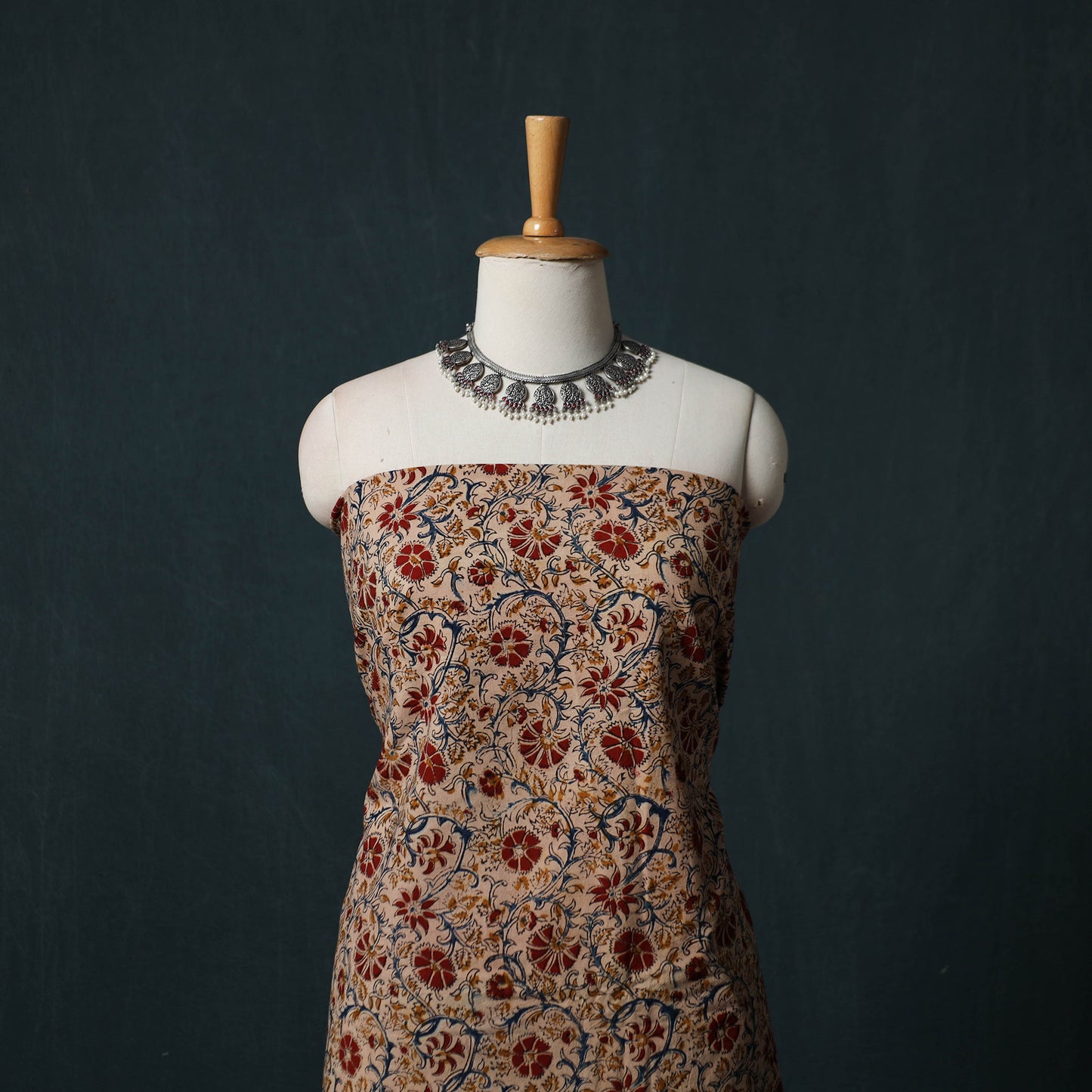 Pedana Hand Block Print Natural Dyed Cotton Kalamkari 2pc Unstitched Dress Material Kurta Set 14