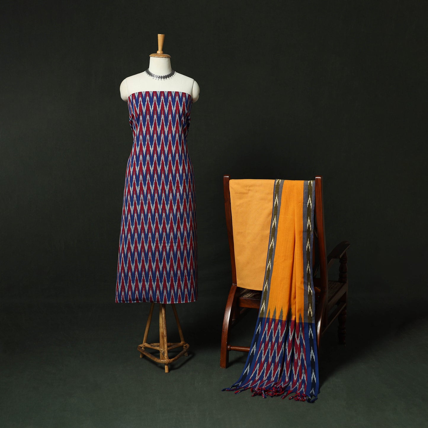 Pochampally Ikat Cotton 3pc Unstitched Dress Material Suit Set 07