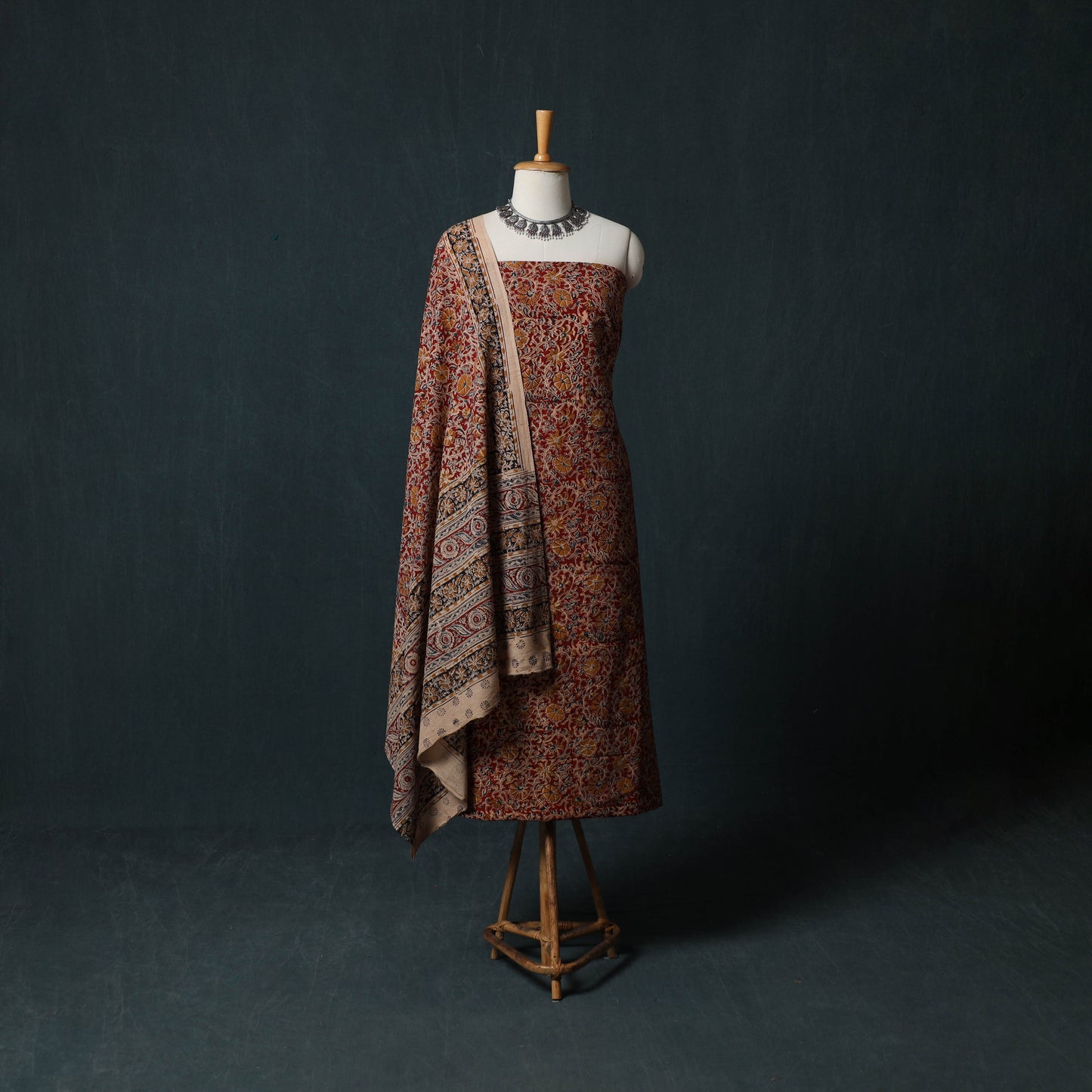 Pedana Hand Block Print Natural Dyed Cotton Kalamkari 2pc Unstitched Dress Material Kurta Set 15