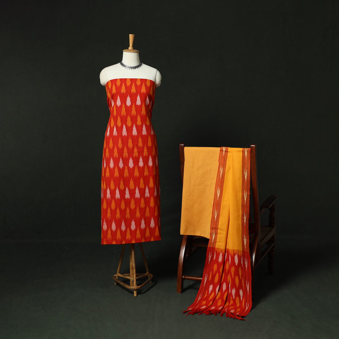 Pochampally Ikat Cotton 3pc Unstitched Dress Material Suit Set 08