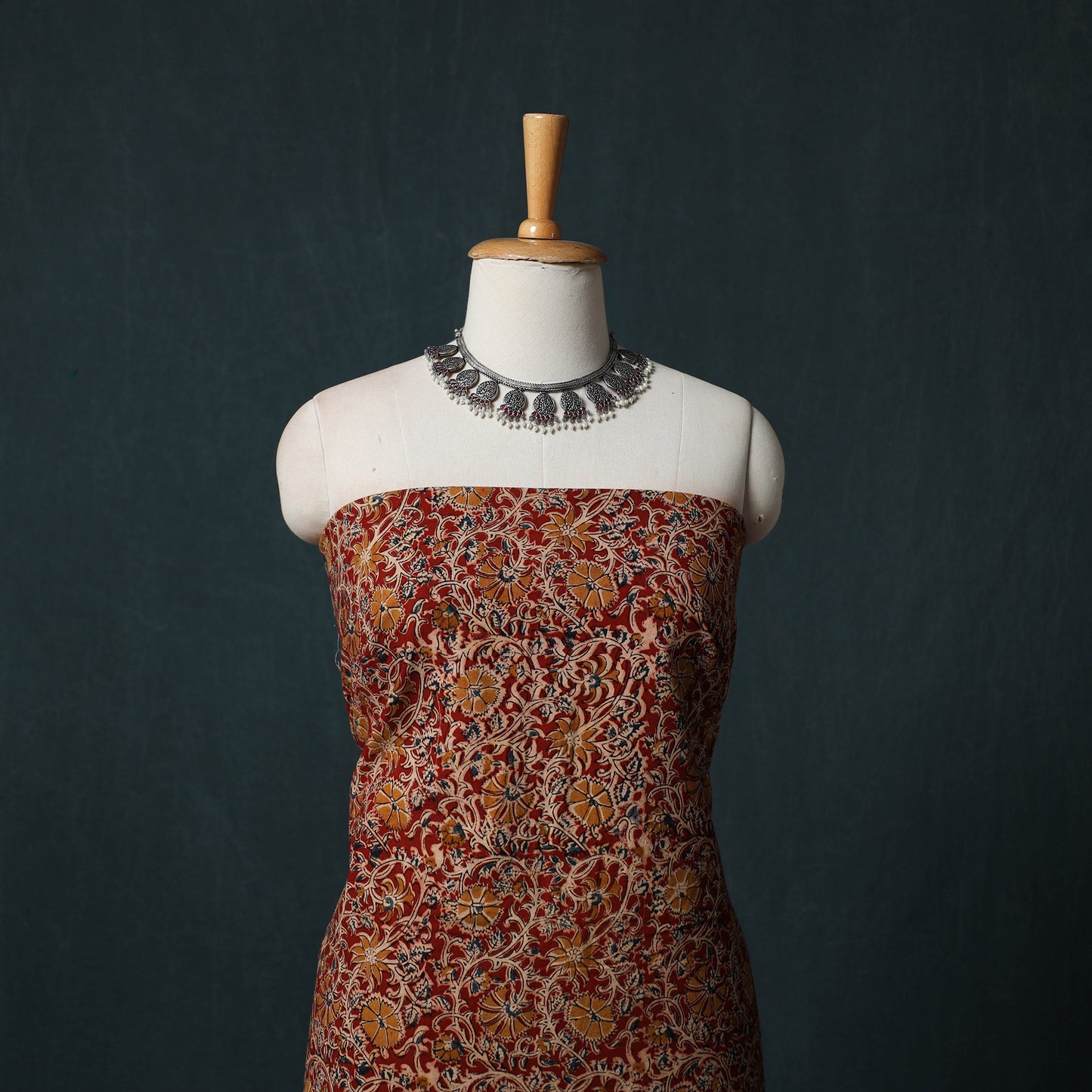 Pedana Hand Block Print Natural Dyed Cotton Kalamkari 2pc Unstitched Dress Material Kurta Set 15