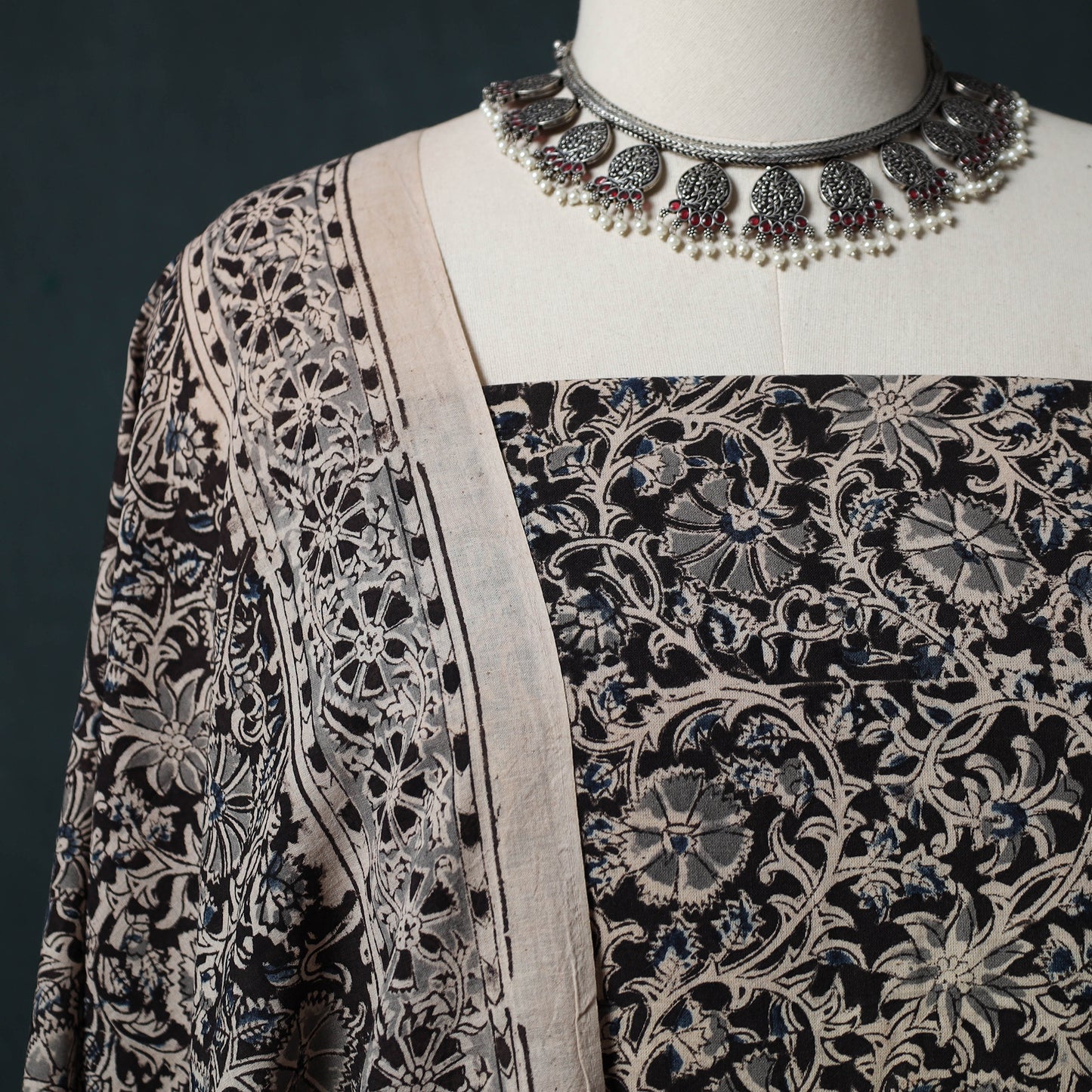 Pedana Hand Block Print Natural Dyed Cotton Kalamkari 2pc Unstitched Dress Material Kurta Set 16