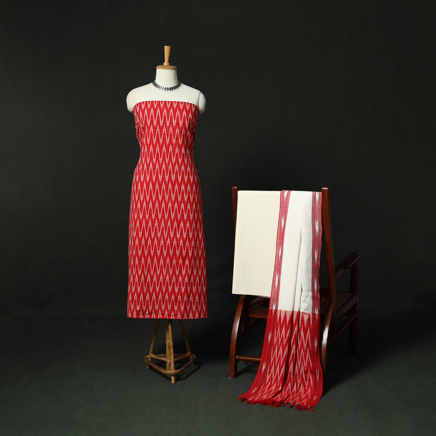 Pochampally Ikat Cotton 3pc Unstitched Dress Material Suit Set 09