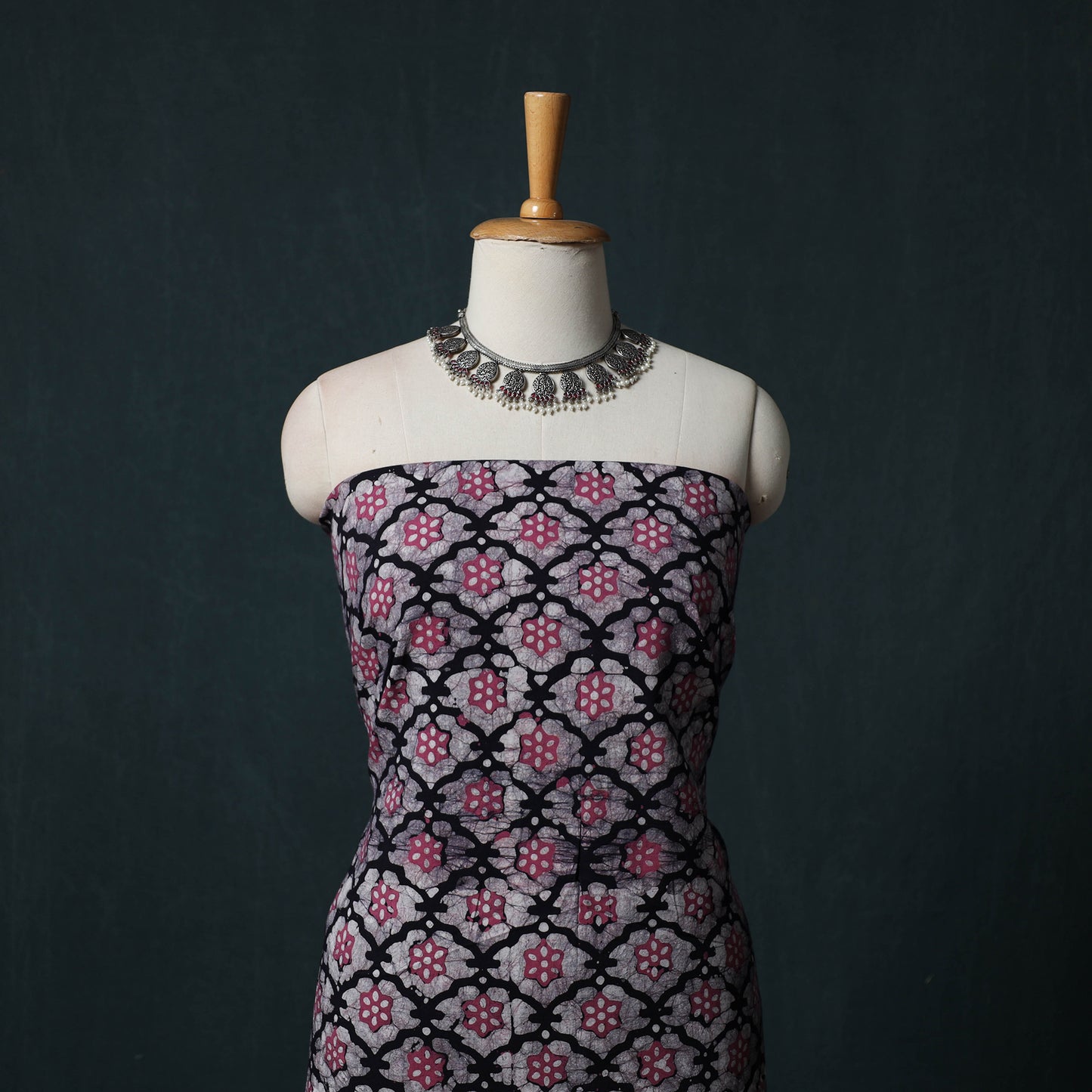 Hand Block Batik Print Cotton 2pc Unstitched Dress Material Kurta Set 02