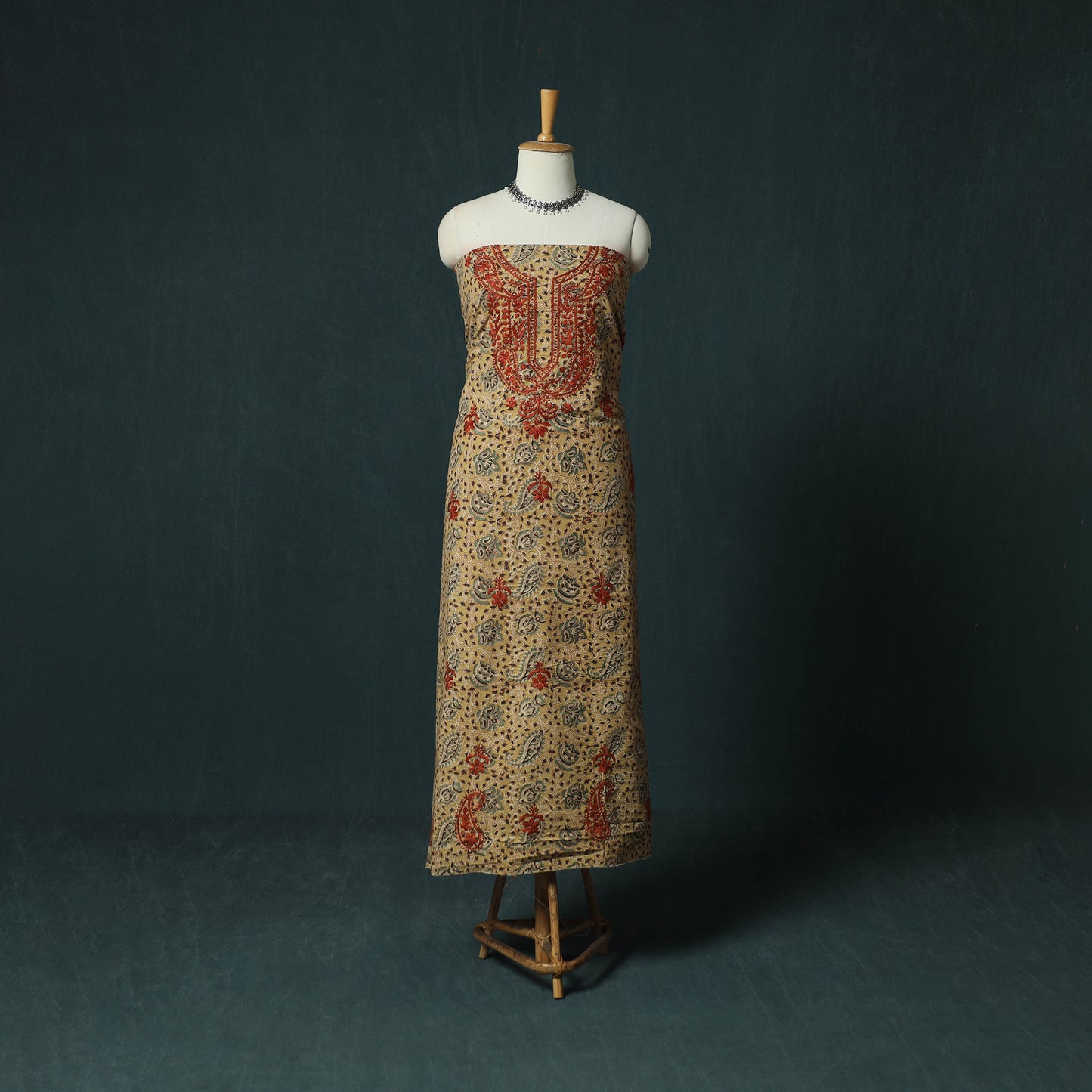 Lucknowi Chikankari Hand Embroidered Kalamkari Cotton Unstitched Kurta Material (2.5M) 23