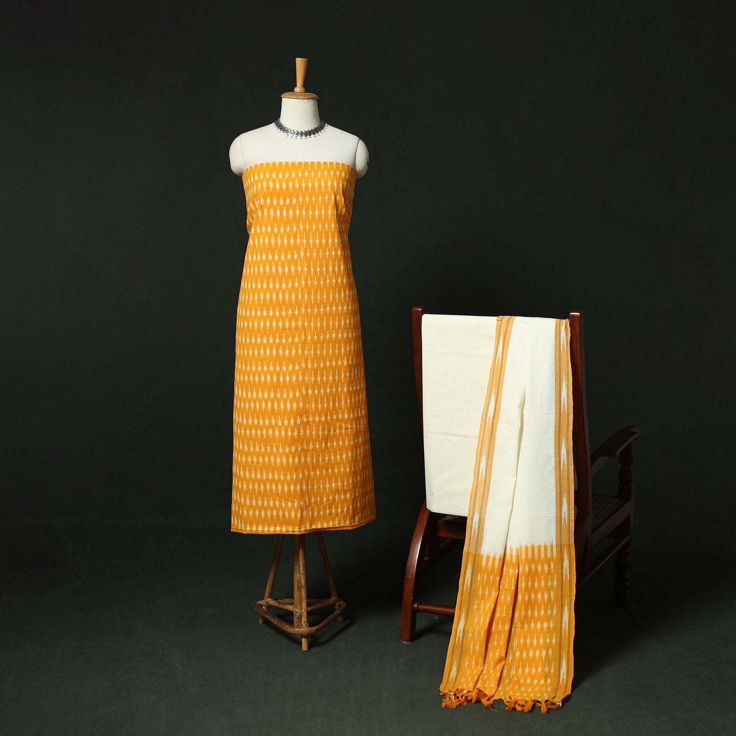 Pochampally Ikat Cotton 3pc Unstitched Dress Material Suit Set 15