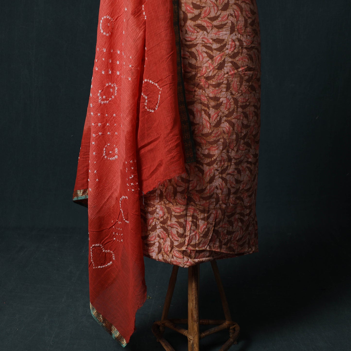 Hand Block Batik Print Cotton 2pc Unstitched Dress Material Kurta Set 05