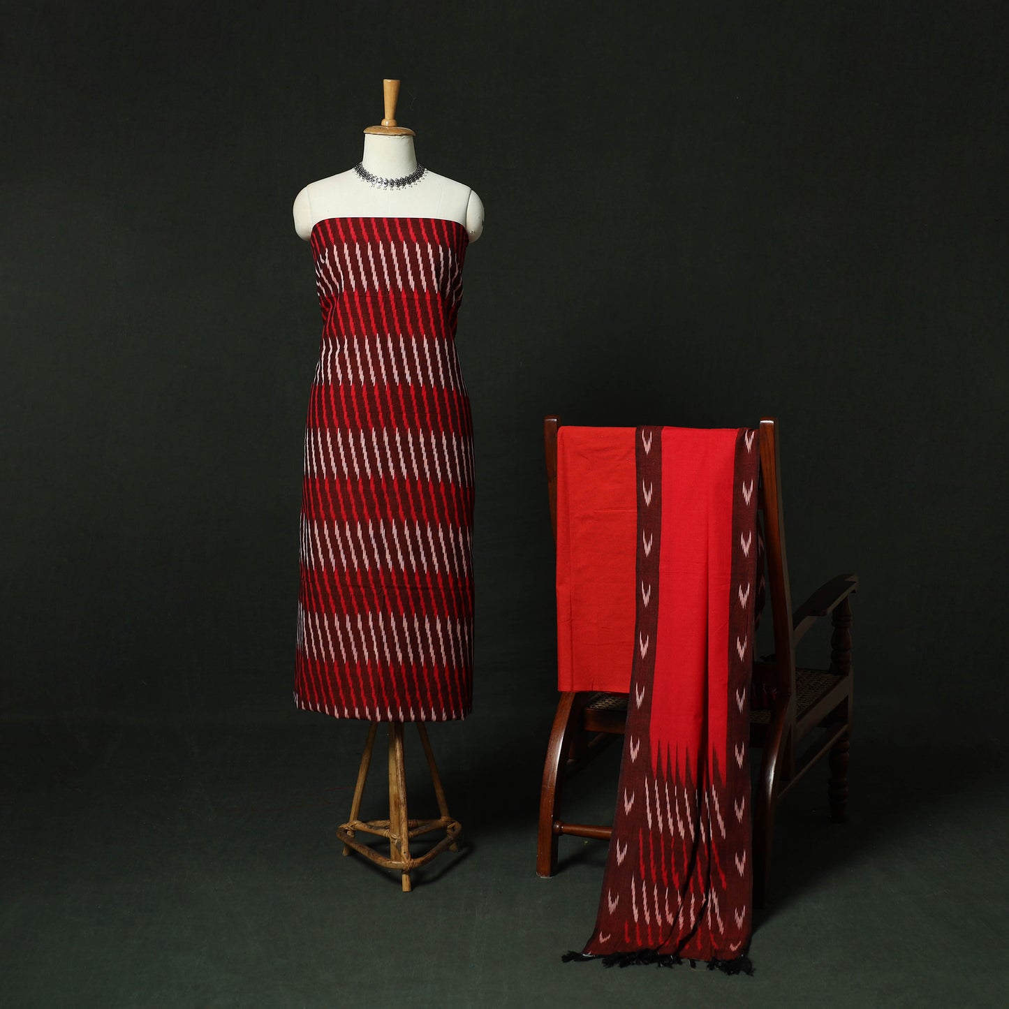 Pochampally Ikat Cotton 3pc Unstitched Dress Material Suit Set 16