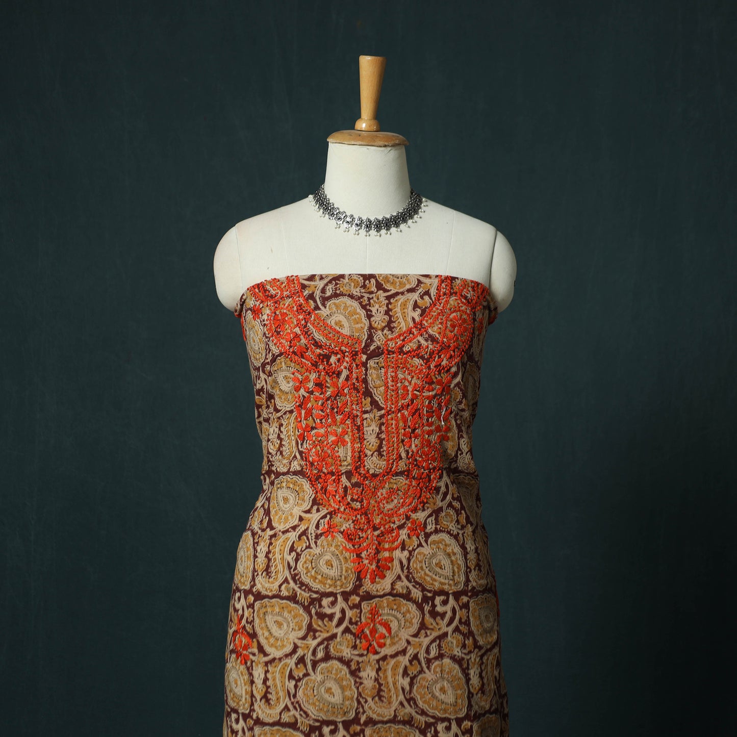 Lucknowi Chikankari Hand Embroidered Kalamkari Cotton Unstitched Kurta Material (2.5M) 24