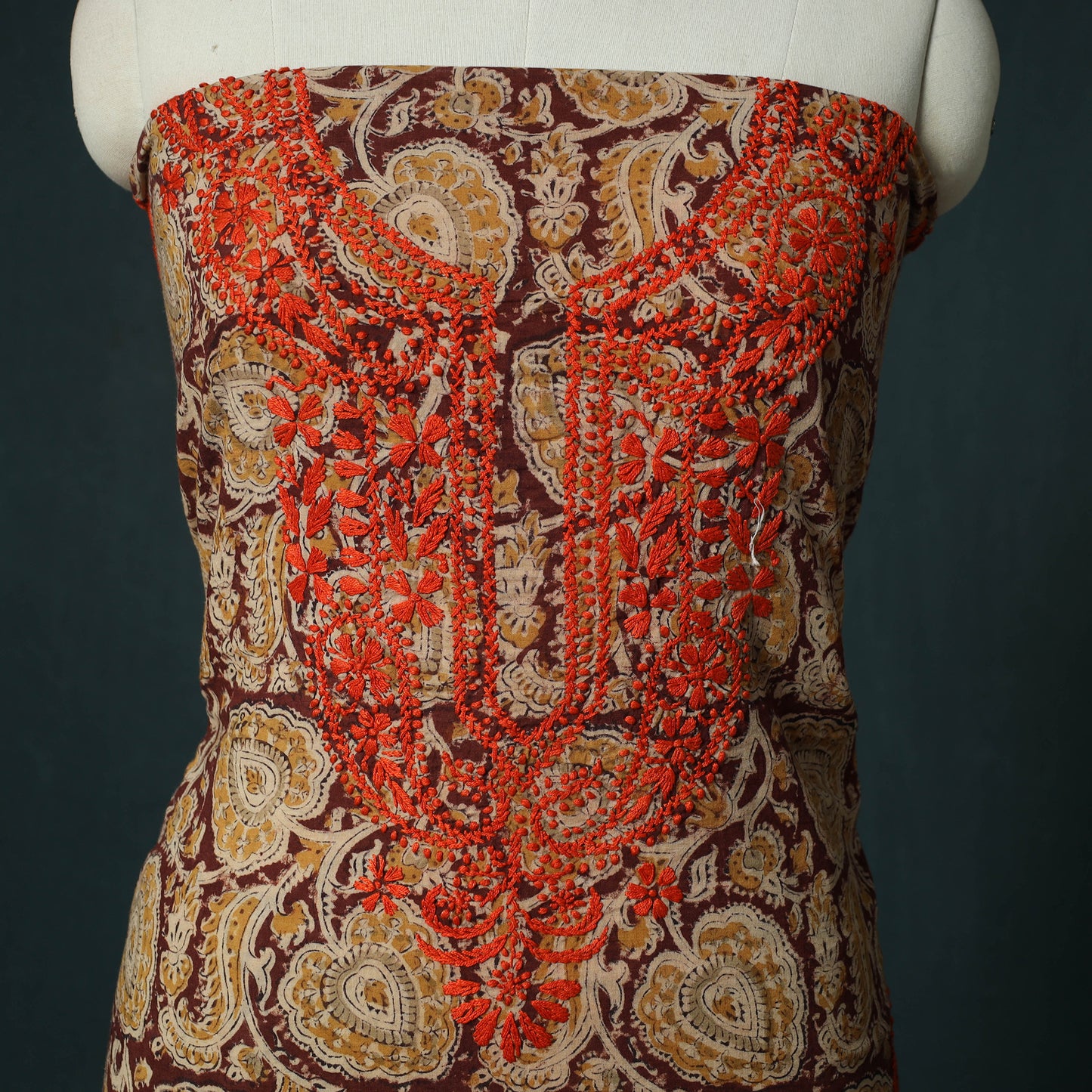 Lucknowi Chikankari Hand Embroidered Kalamkari Cotton Unstitched Kurta Material (2.5M) 24
