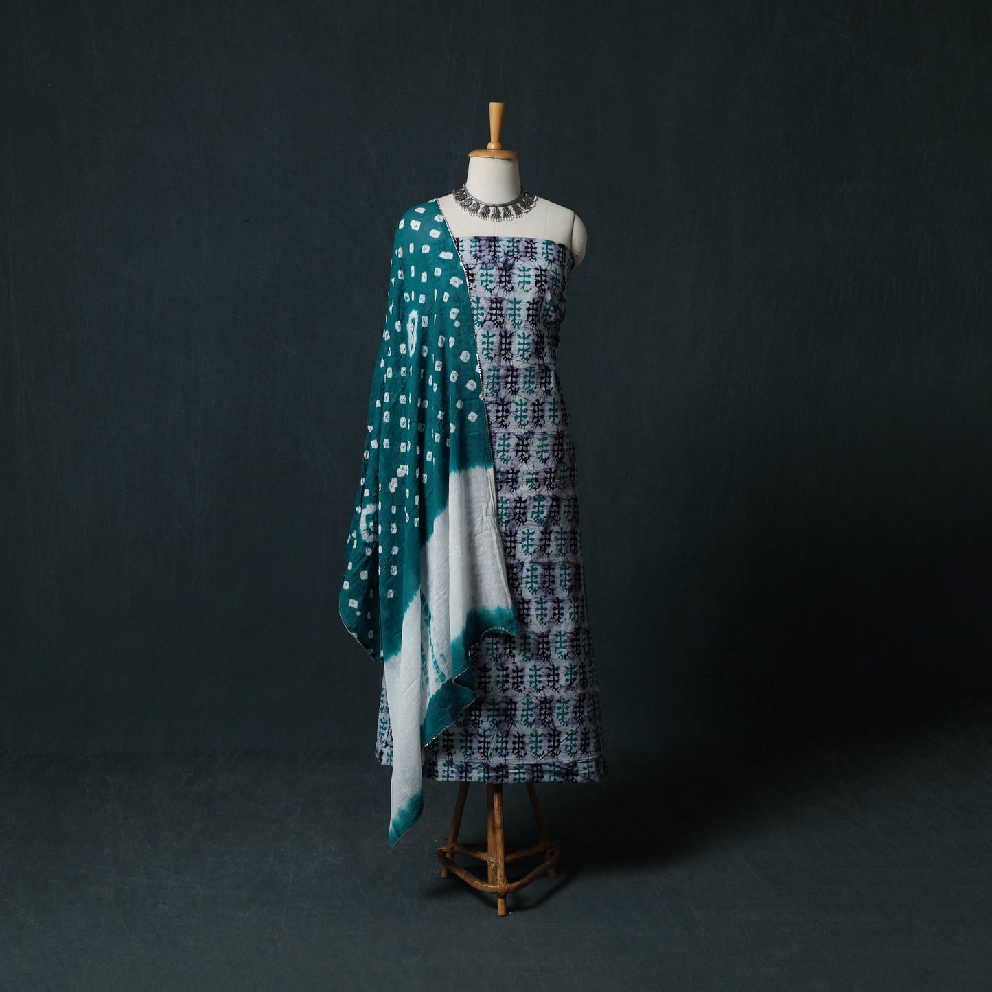 Hand Block Batik Print Cotton 2pc Unstitched Dress Material Kurta Set 06