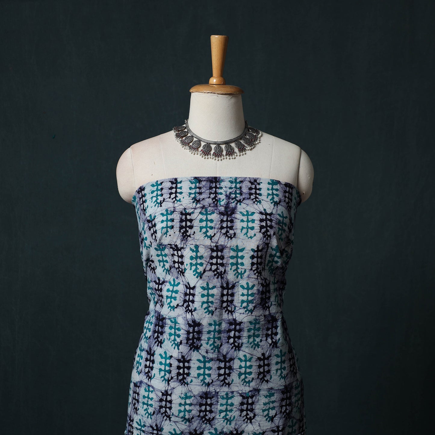 Hand Block Batik Print Cotton 2pc Unstitched Dress Material Kurta Set 06