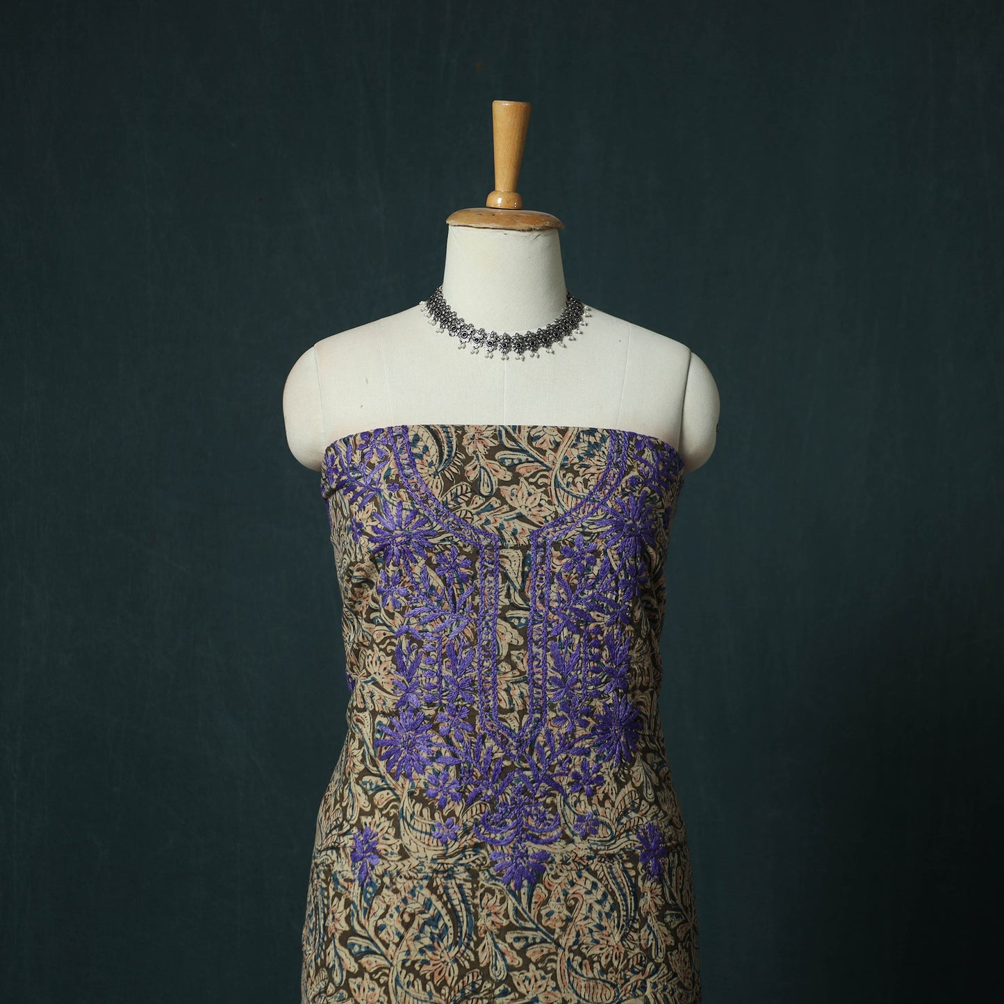 Lucknowi Chikankari Hand Embroidered Kalamkari Cotton Unstitched Kurta Material (2.5M) 25