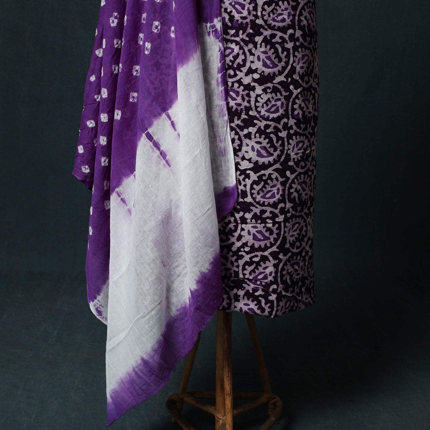 Hand Block Batik Print Cotton 2pc Unstitched Dress Material Kurta Set 07