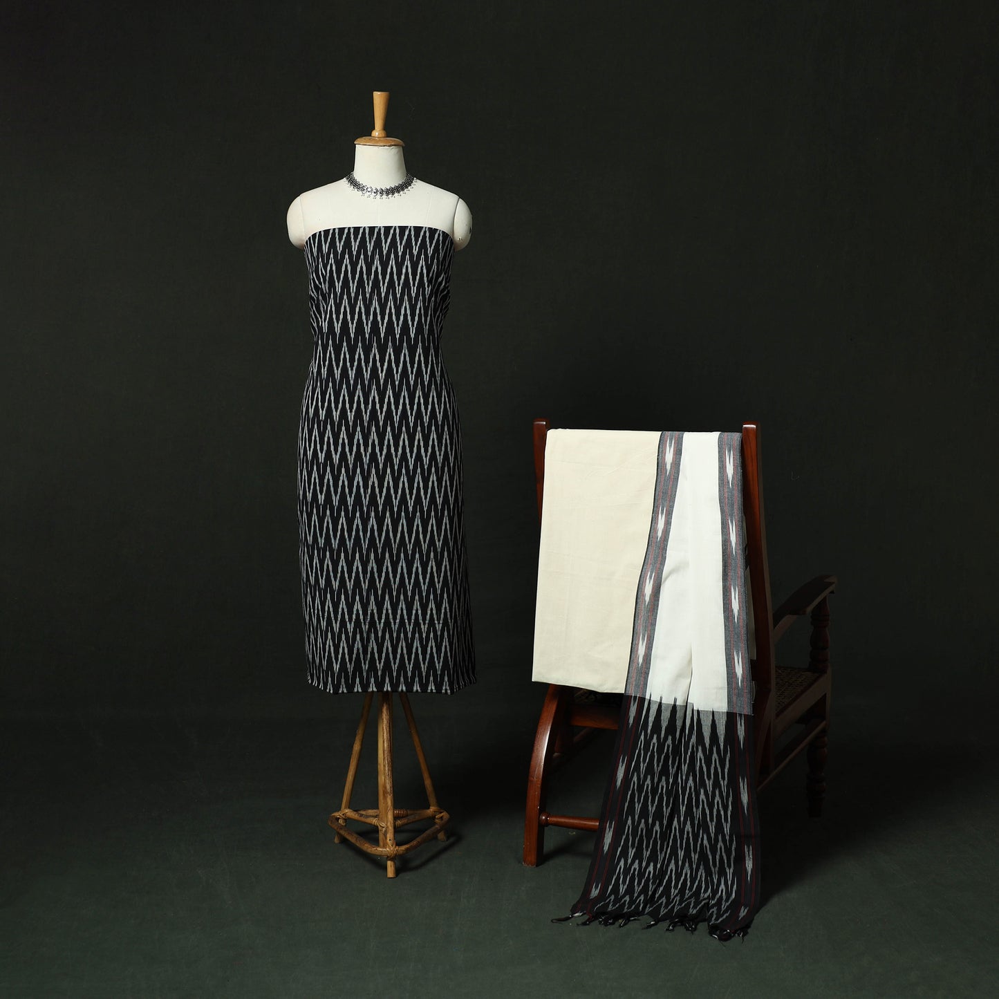 Pochampally Ikat Cotton 3pc Unstitched Dress Material Suit Set 17