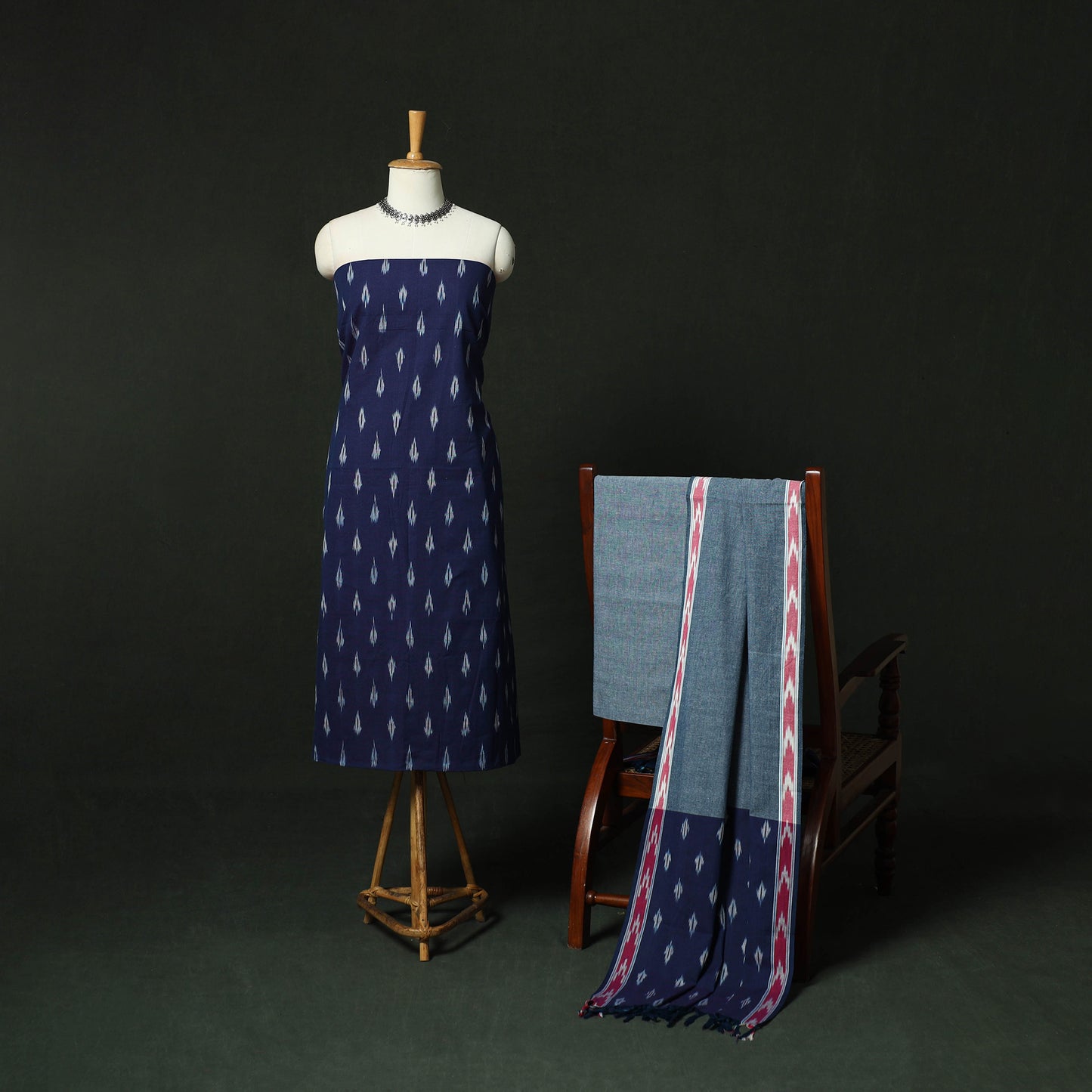 Pochampally Ikat Cotton 3pc Unstitched Dress Material Suit Set 18