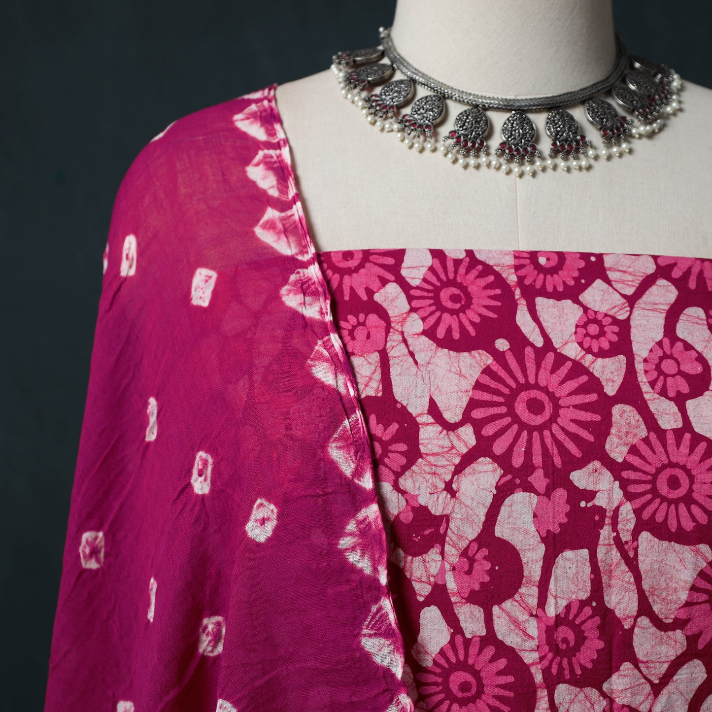 Hand Block Batik Print Cotton 2pc Unstitched Dress Material Kurta Set 09