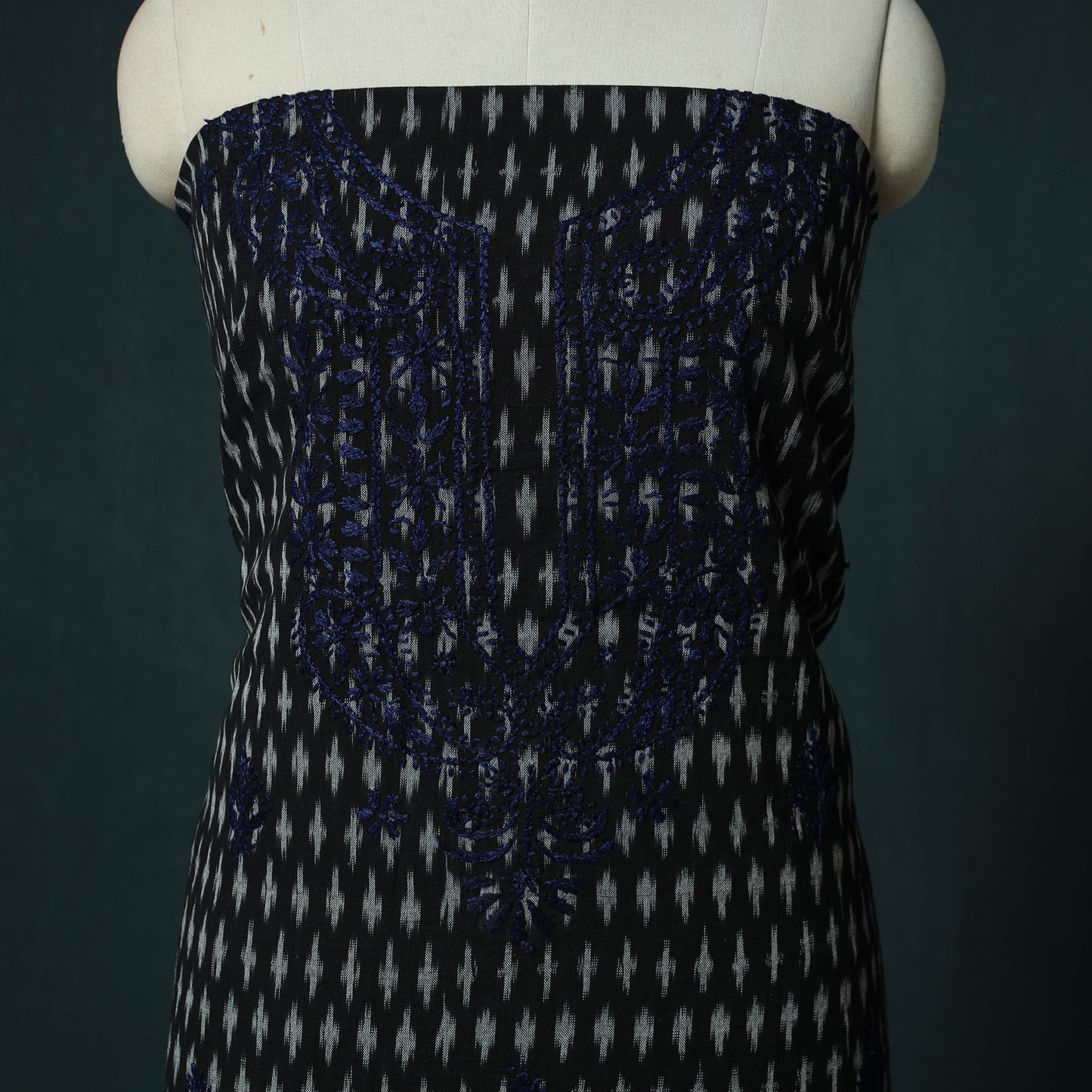 Lucknowi Chikankari Hand Embroidered Pochampally Ikat Cotton Unstitched Kurta Material (2.5M) 30
