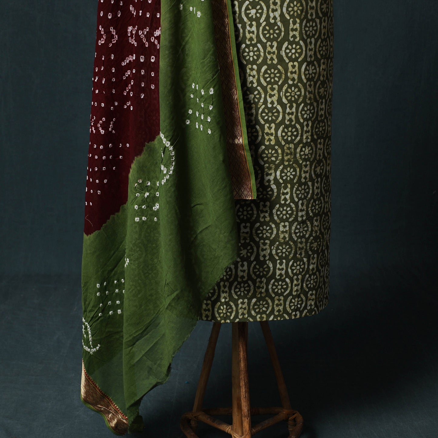 Hand Block Batik Print Cotton 2pc Unstitched Dress Material Kurta Set 14