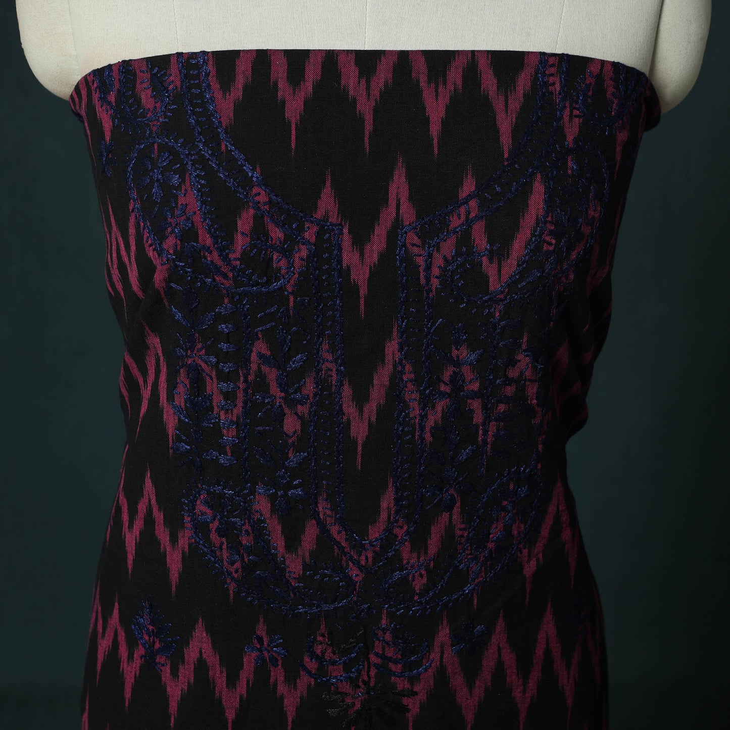 Lucknowi Chikankari Hand Embroidered Pochampally Ikat Cotton Unstitched Kurta Material (2.5M) 33