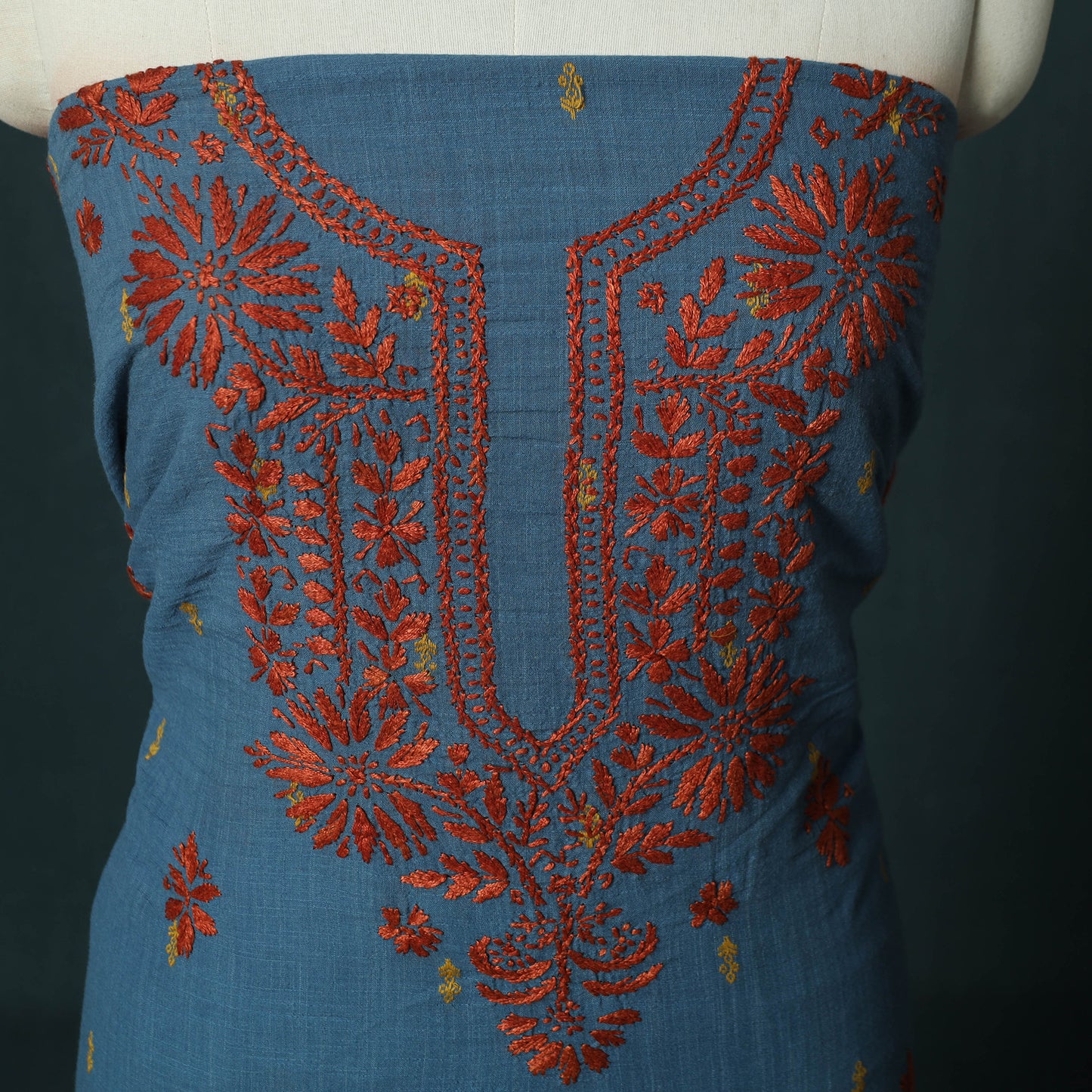 Lucknowi Chikankari Hand Embroidered Jacquard Cotton Unstitched Kurta Material (2.5M) 35