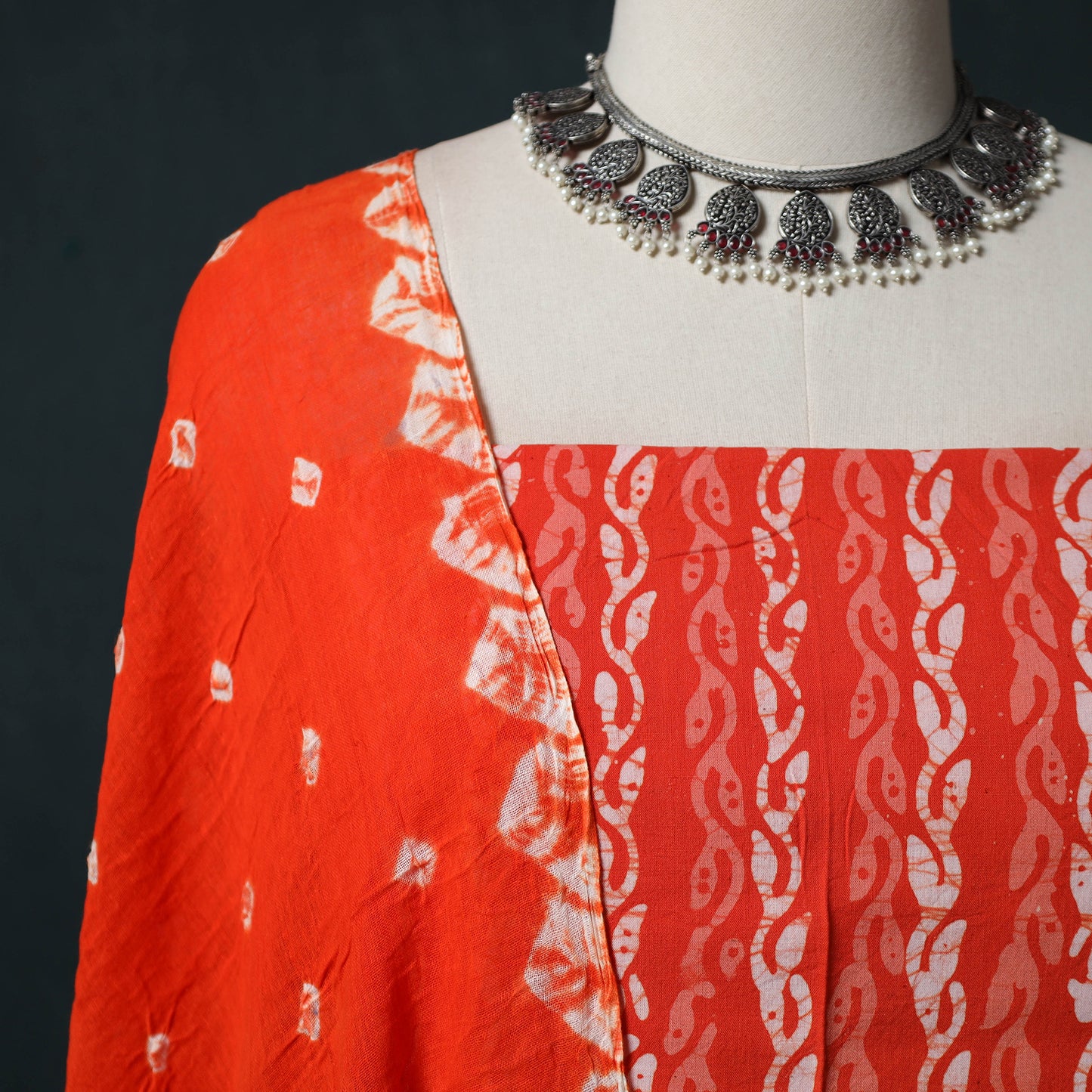 Hand Block Batik Print Cotton 2pc Unstitched Dress Material Kurta Set 18