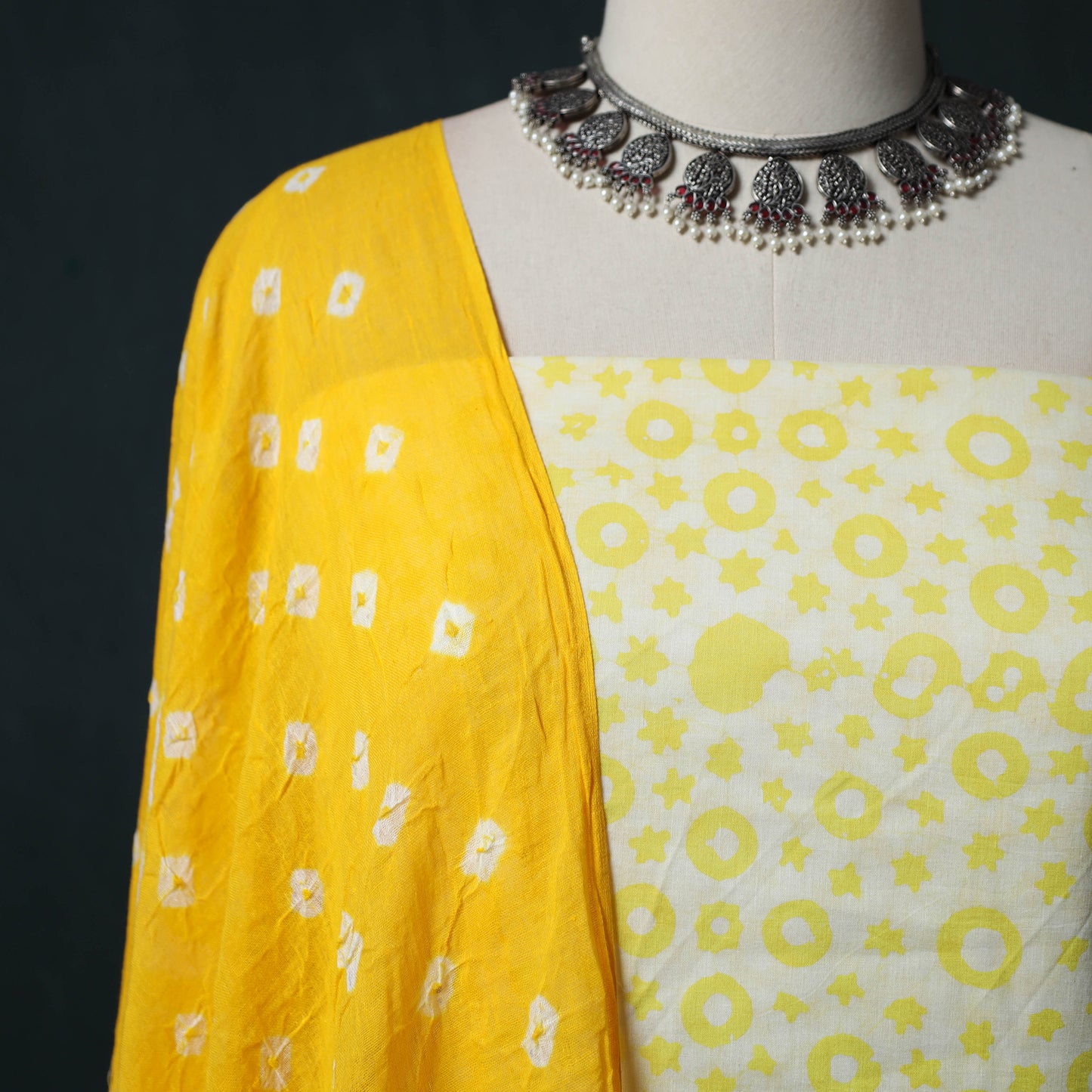 Hand Block Batik Print Cotton 2pc Unstitched Dress Material Kurta Set 21