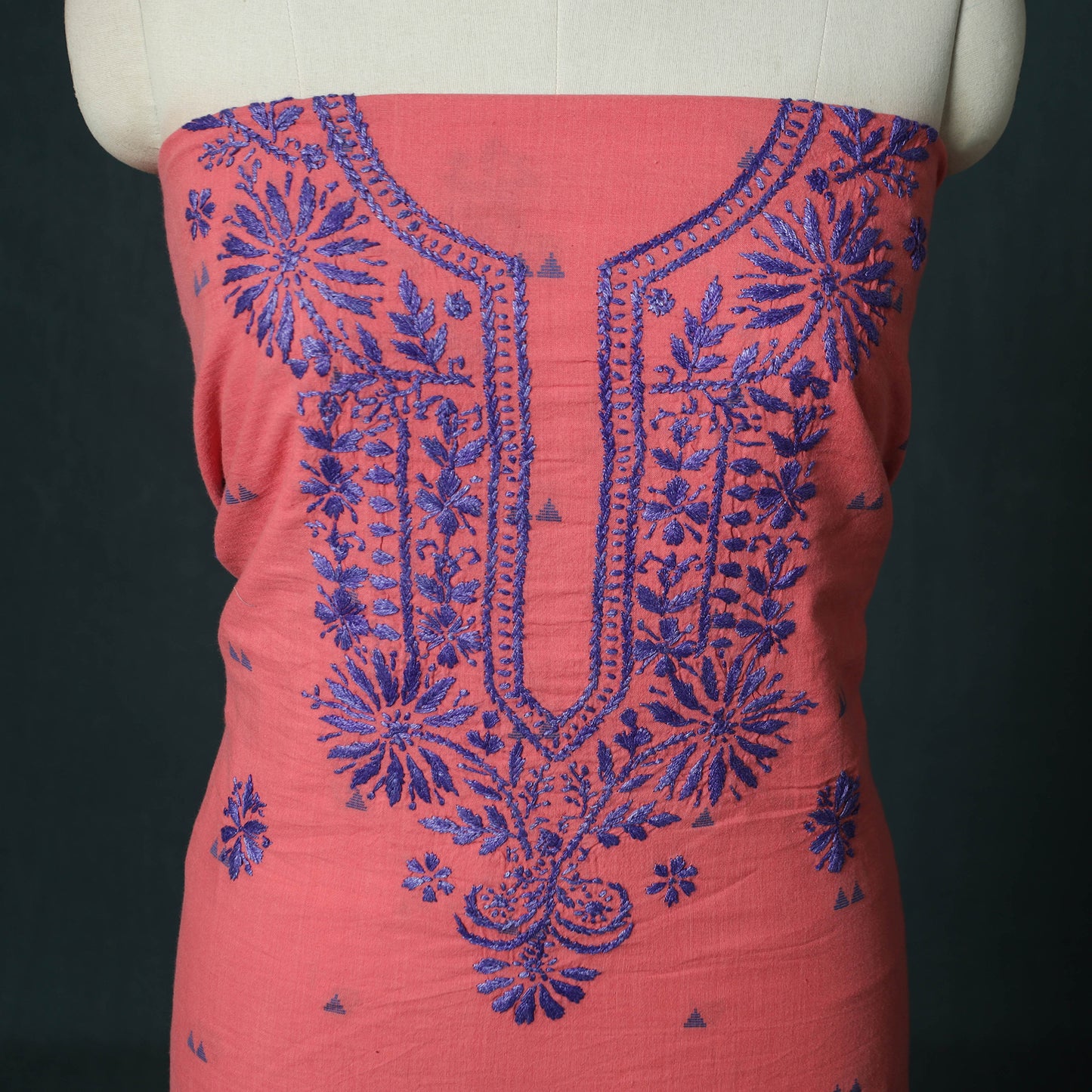 Lucknowi Chikankari Hand Embroidered Jacquard Cotton Unstitched Kurta Material (2.5M) 40