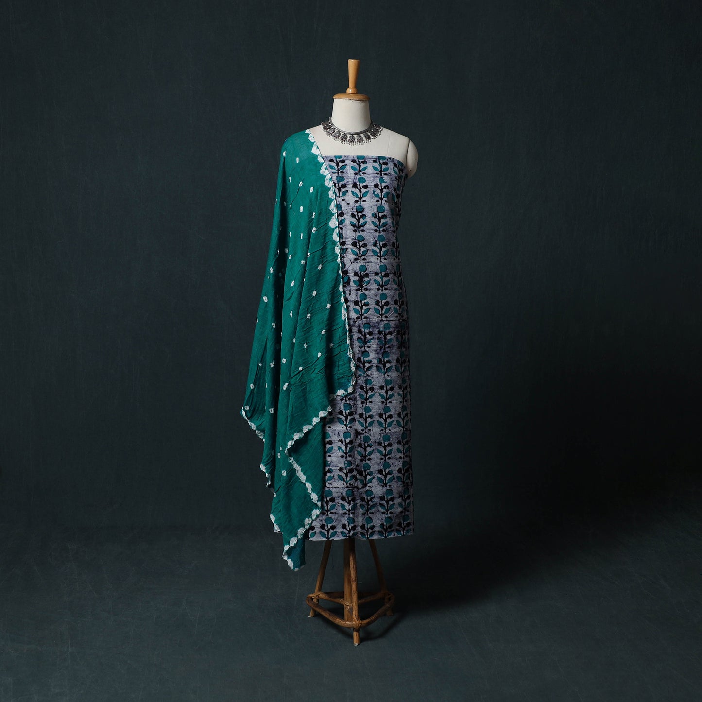 Hand Block Batik Print Cotton 2pc Unstitched Dress Material Kurta Set 22
