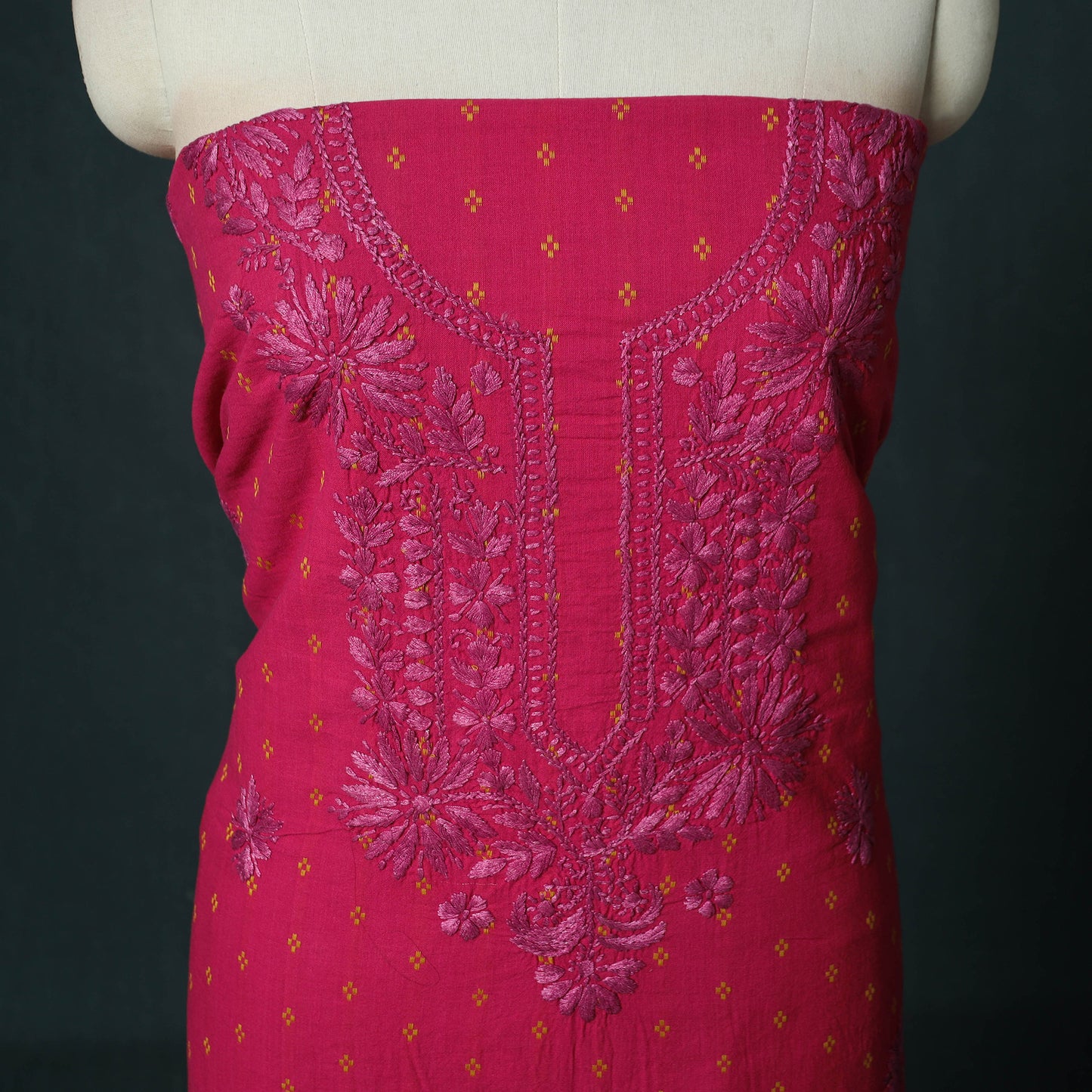 Lucknowi Chikankari Hand Embroidered Jacquard Cotton Unstitched Kurta Material (2.5M) 41
