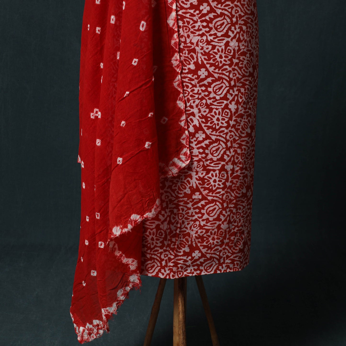 Hand Block Batik Print Cotton 2pc Unstitched Dress Material Kurta Set 24