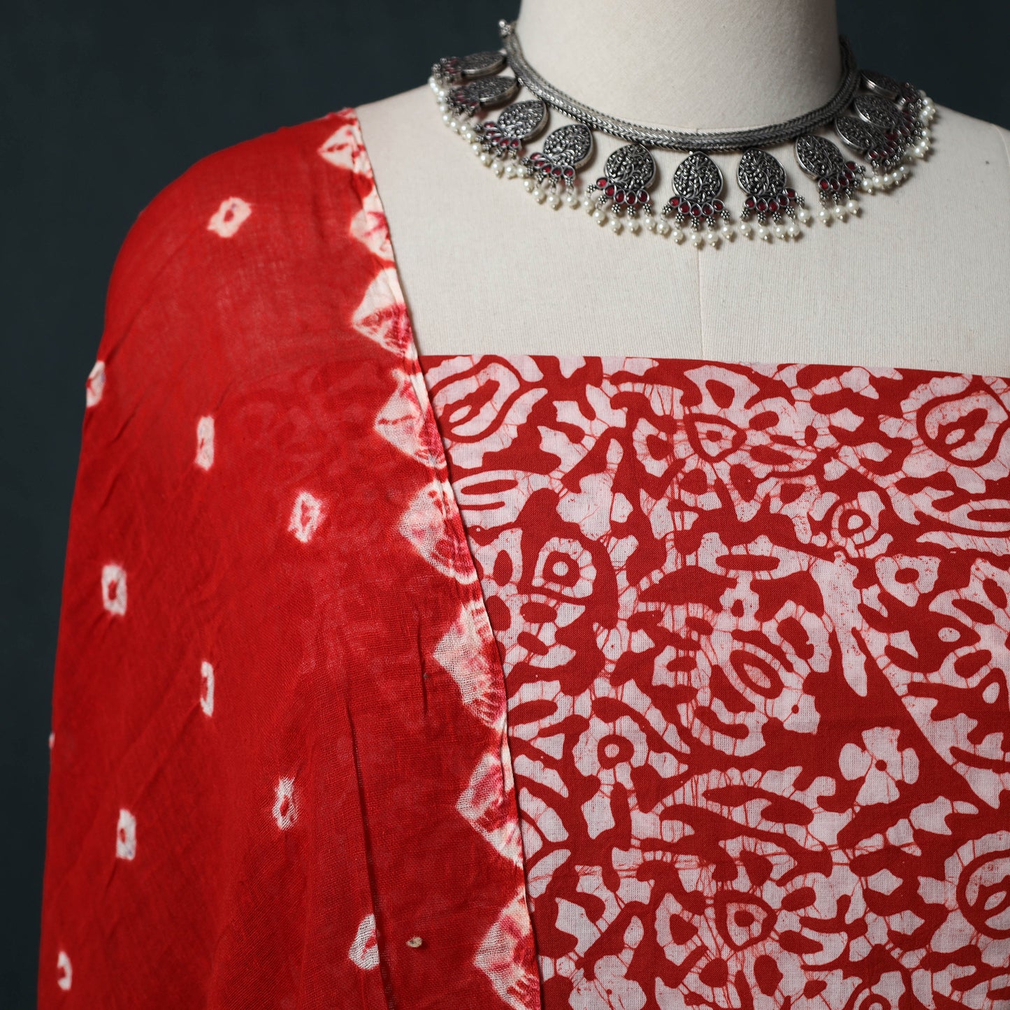 Hand Block Batik Print Cotton 2pc Unstitched Dress Material Kurta Set 24